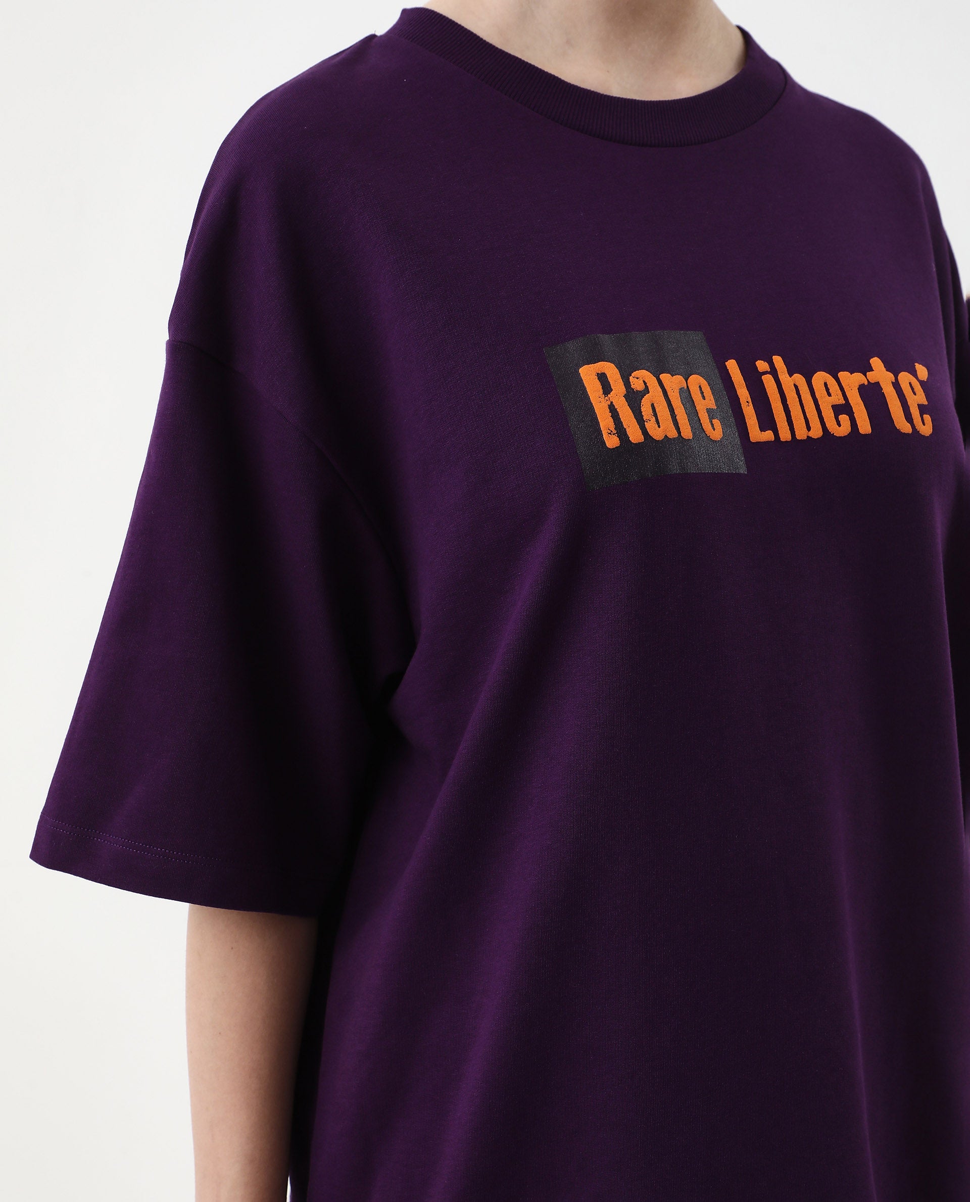 Rareism Women's Morsh Purple Cotton Graphic Print Oversized T-Shirt