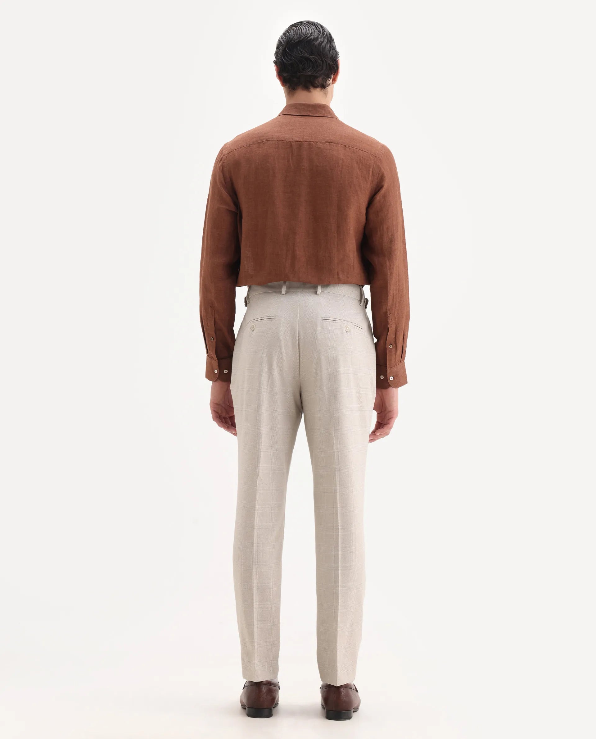 Rare Rabbit Men's Morst Beige Cotton Blend Checked Print Relaxed Fit Trouser