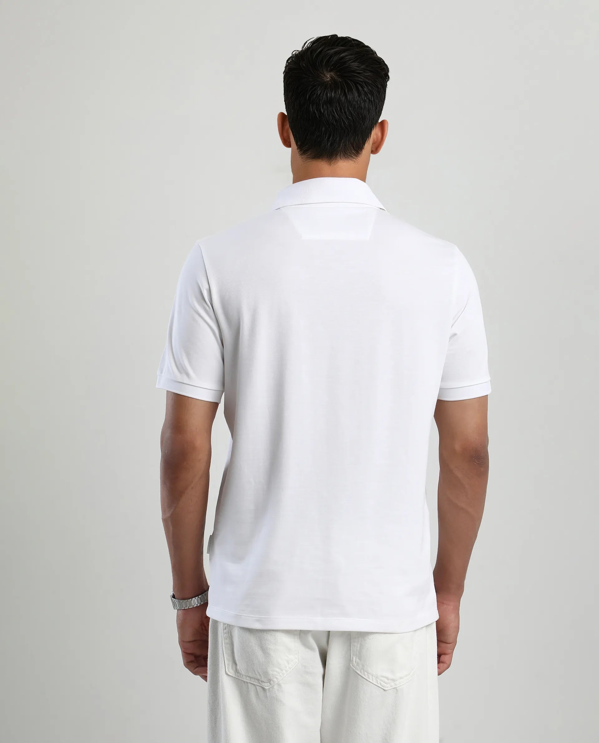 Rare Rabbit Men's Mor White Cotton Blend Plain Regular Fit Half Sleeve Polo