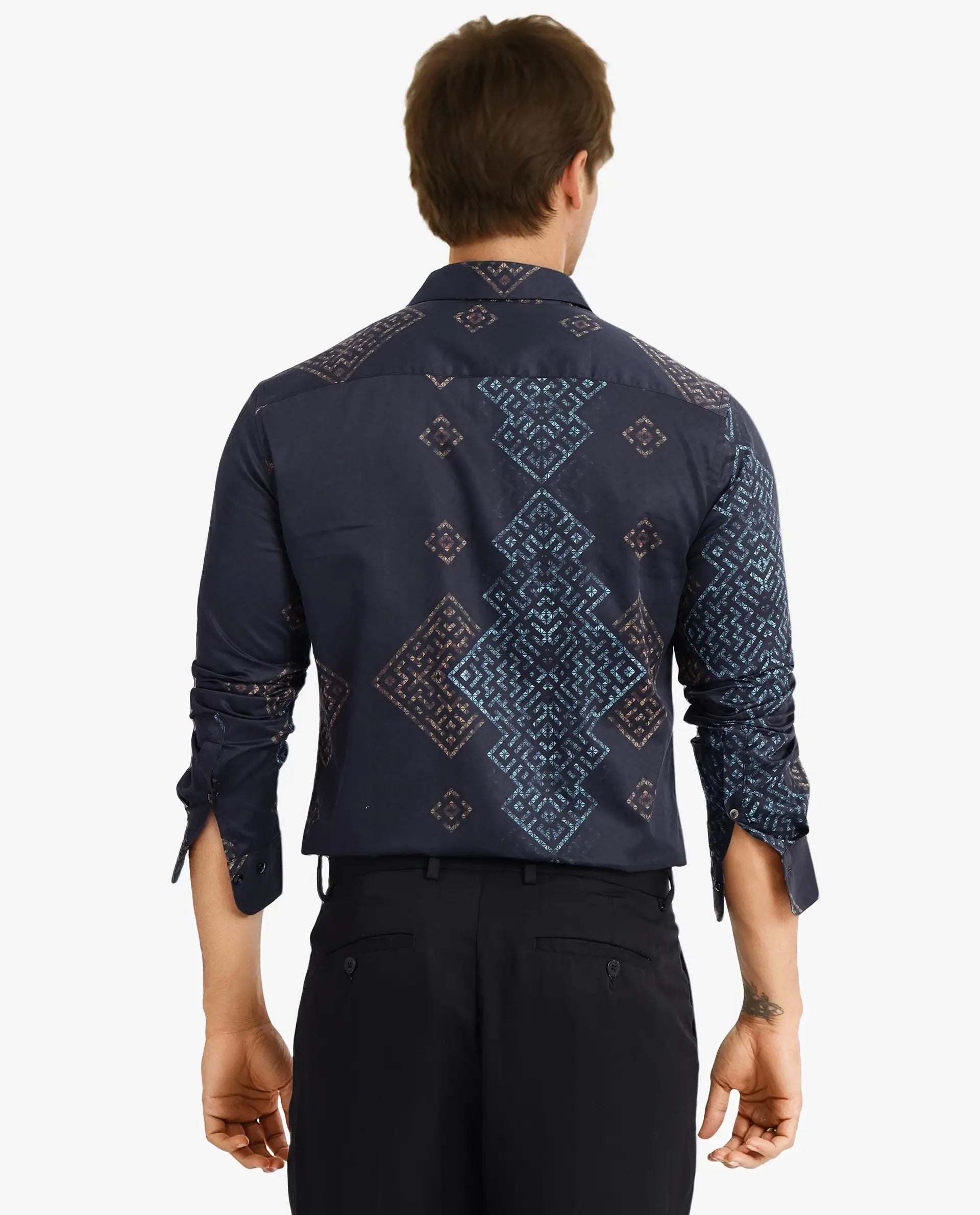 Rare Rabbit Men Mosac-1 Black Full Sleeve Regular Fit Shirt