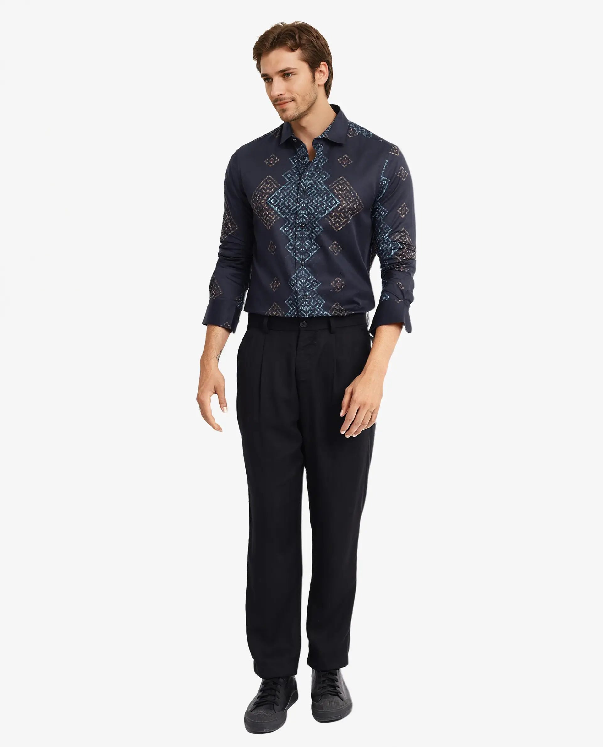 Rare Rabbit Men Mosac-1 Black Full Sleeve Regular Fit Shirt