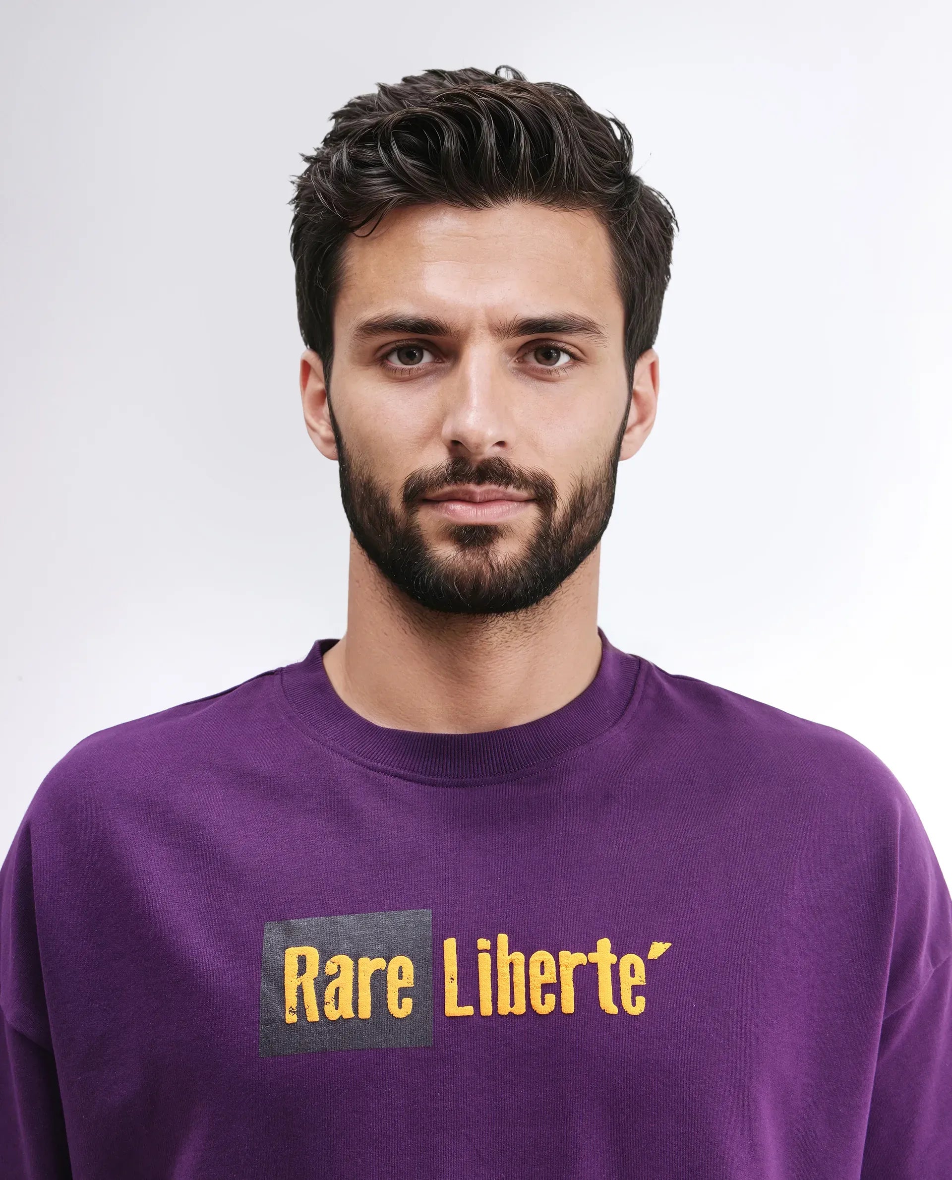 Rare Rabbit Men's Moshe Purple Cotton Graphic Print Oversized Fit Half Sleeve Crew Neck T-Shirt