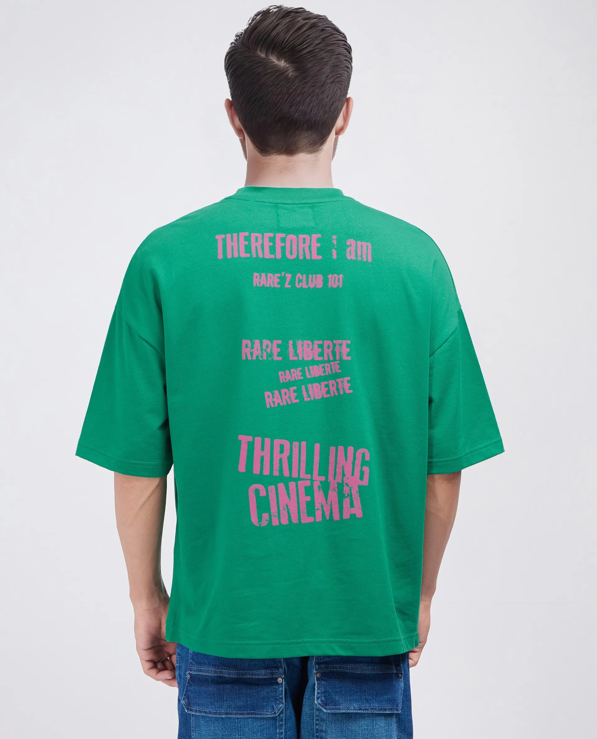 Rare Rabbit Men Moshe Green Cotton Fabric Short Sleeve Slip-On Oversized Fit Printed T-Shirt