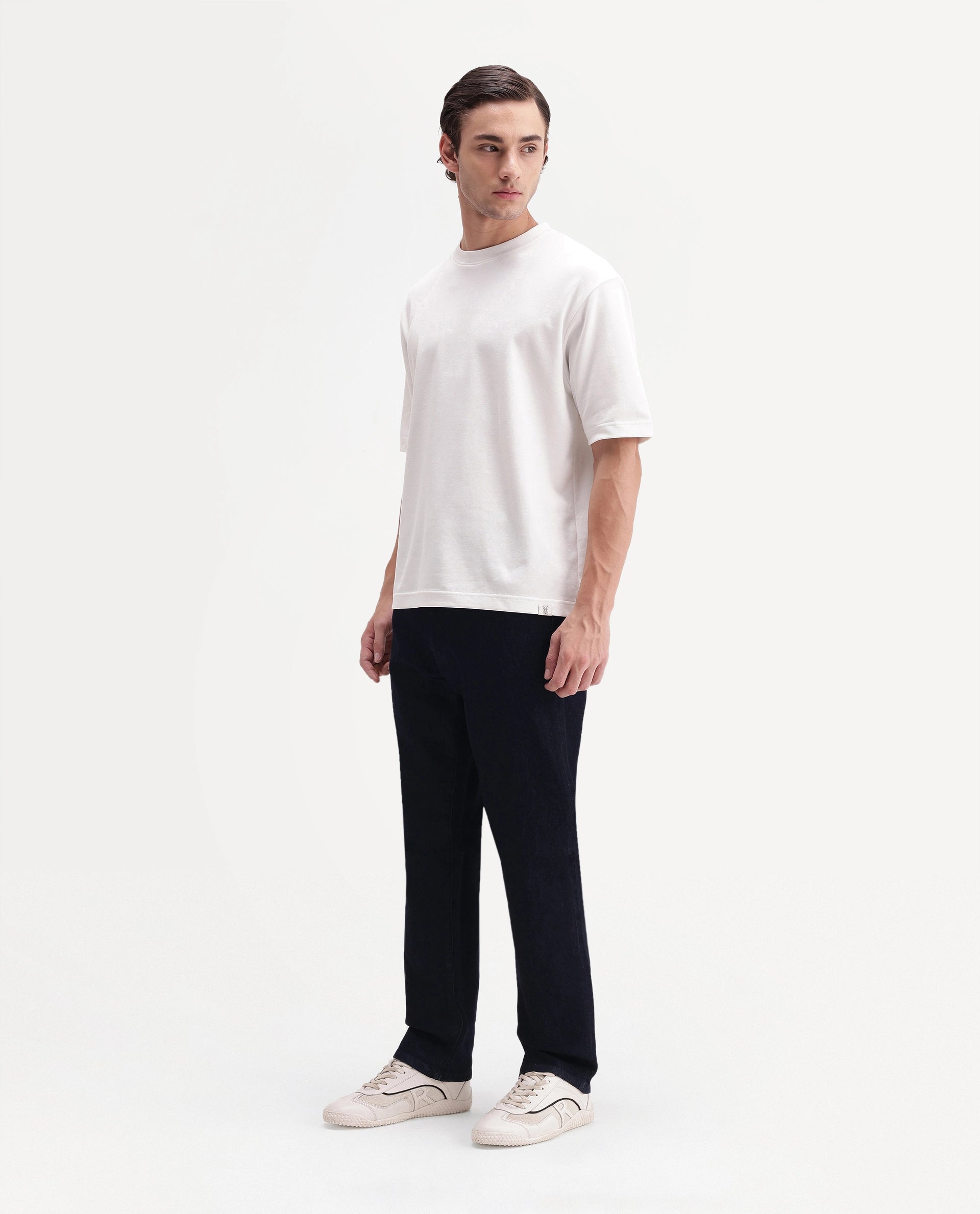 Rare Rabbit Men's Mott Dark Navy Cotton Blend Morris Regular Plain Jeans
