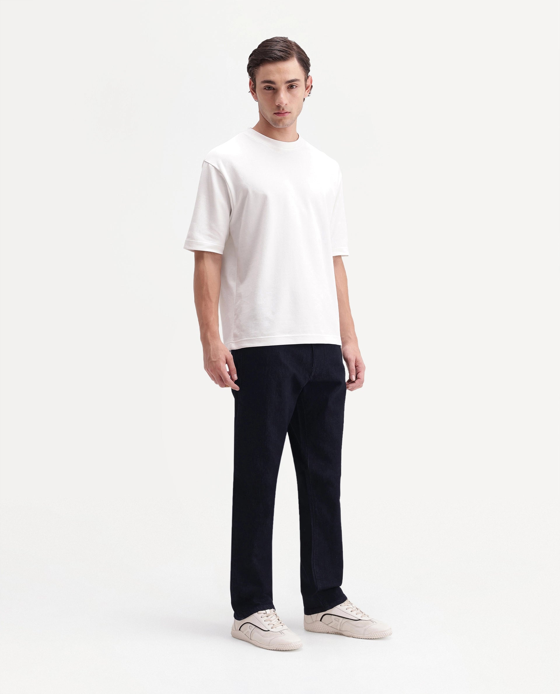 Rare Rabbit Men's Mott Dark Navy Cotton Blend Morris Regular Plain Jeans