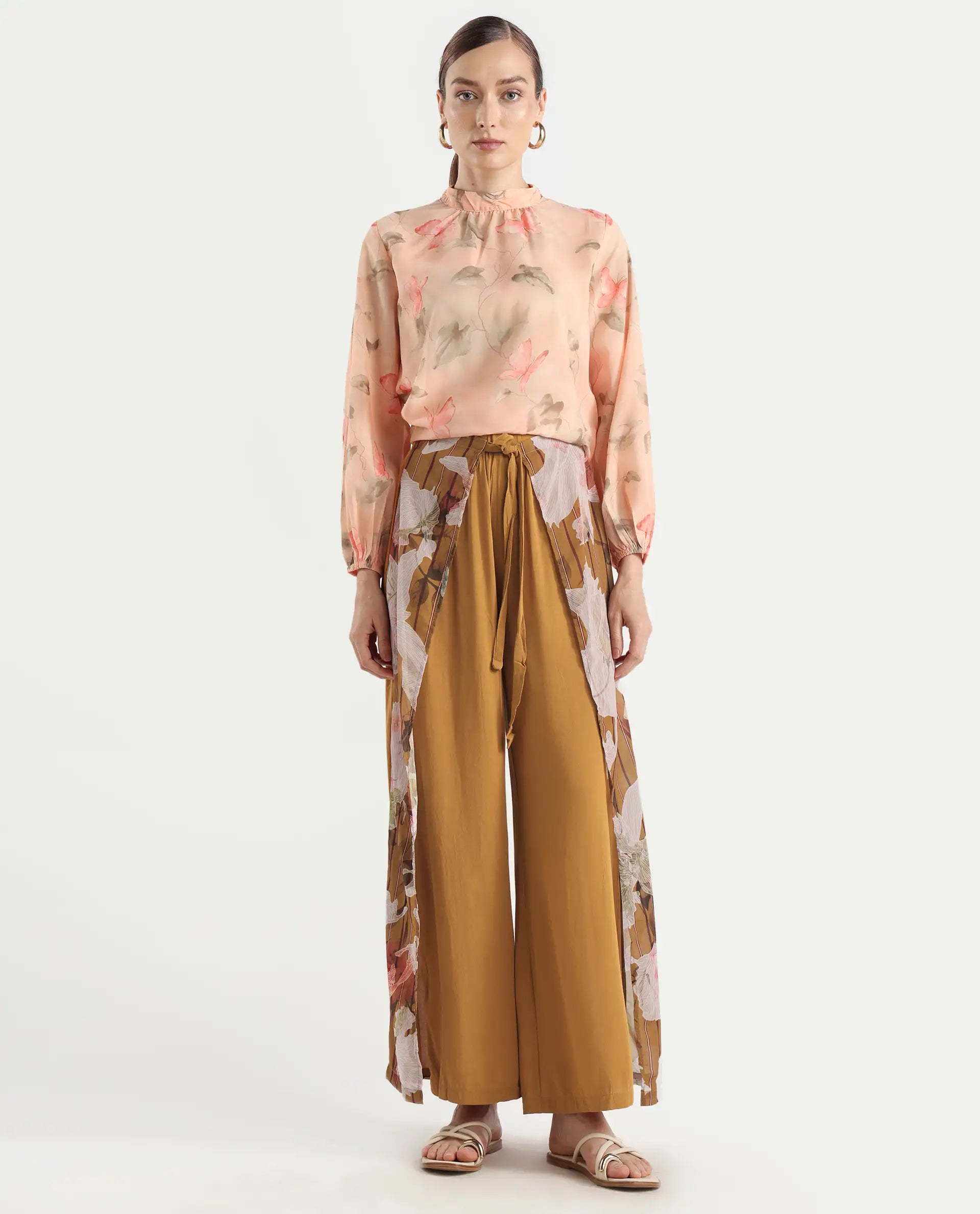 Rareism Women's Mouza Multi Viscose Blend Floral Print Ankle Length Wide Trouser