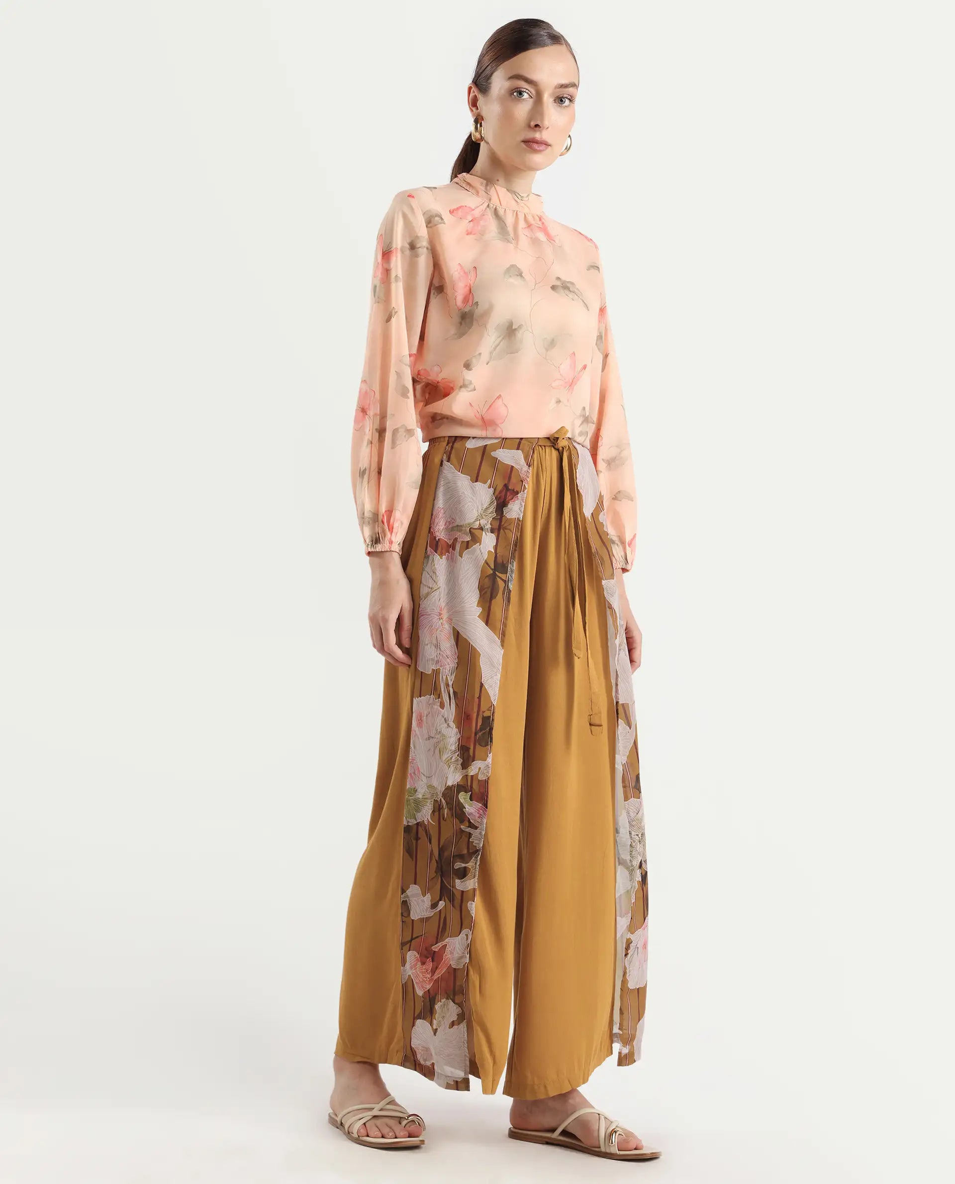 Rareism Women's Mouza Multi Viscose Blend Floral Print Ankle Length Wide Trouser