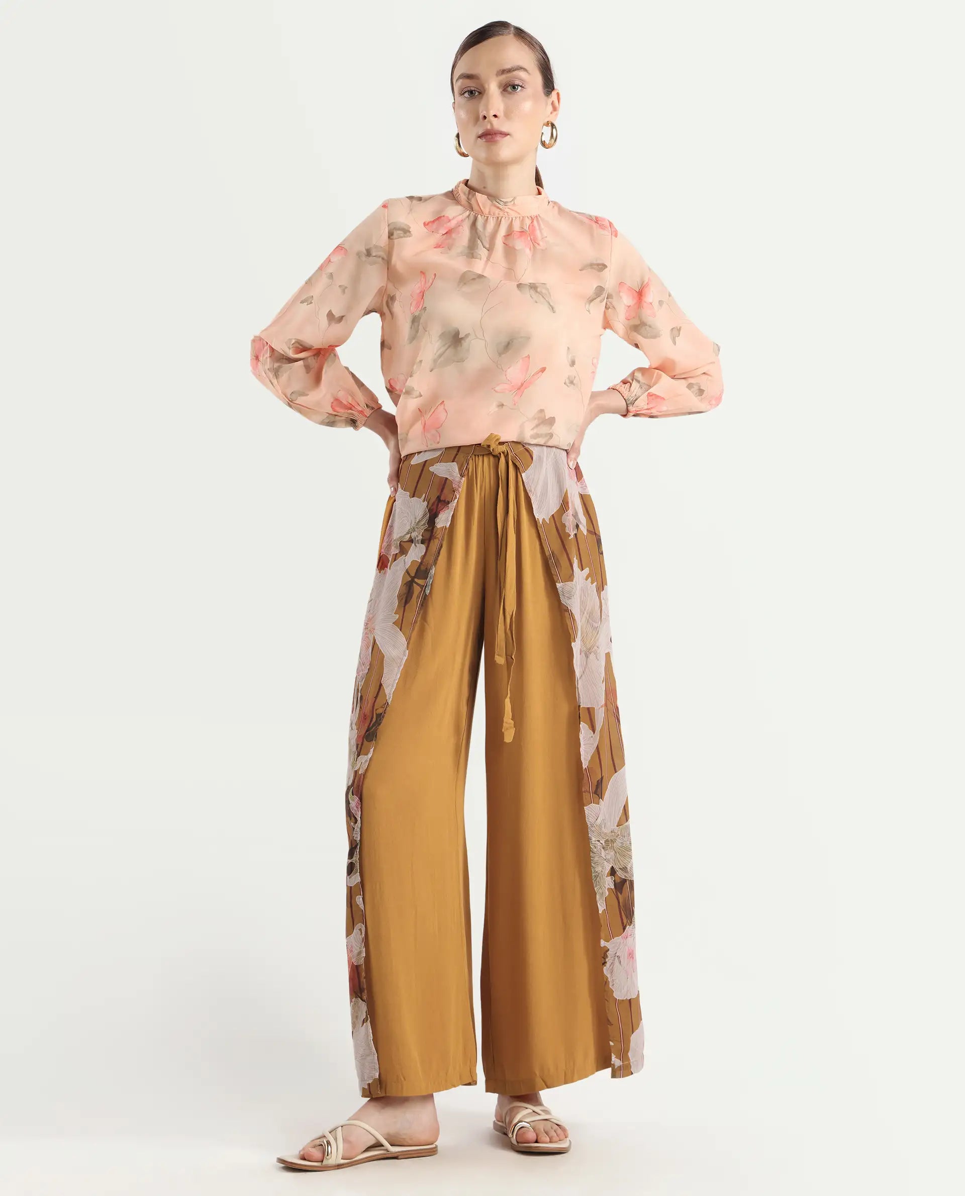 Rareism Women's Mouza Multi Viscose Blend Floral Print Ankle Length Wide Trouser