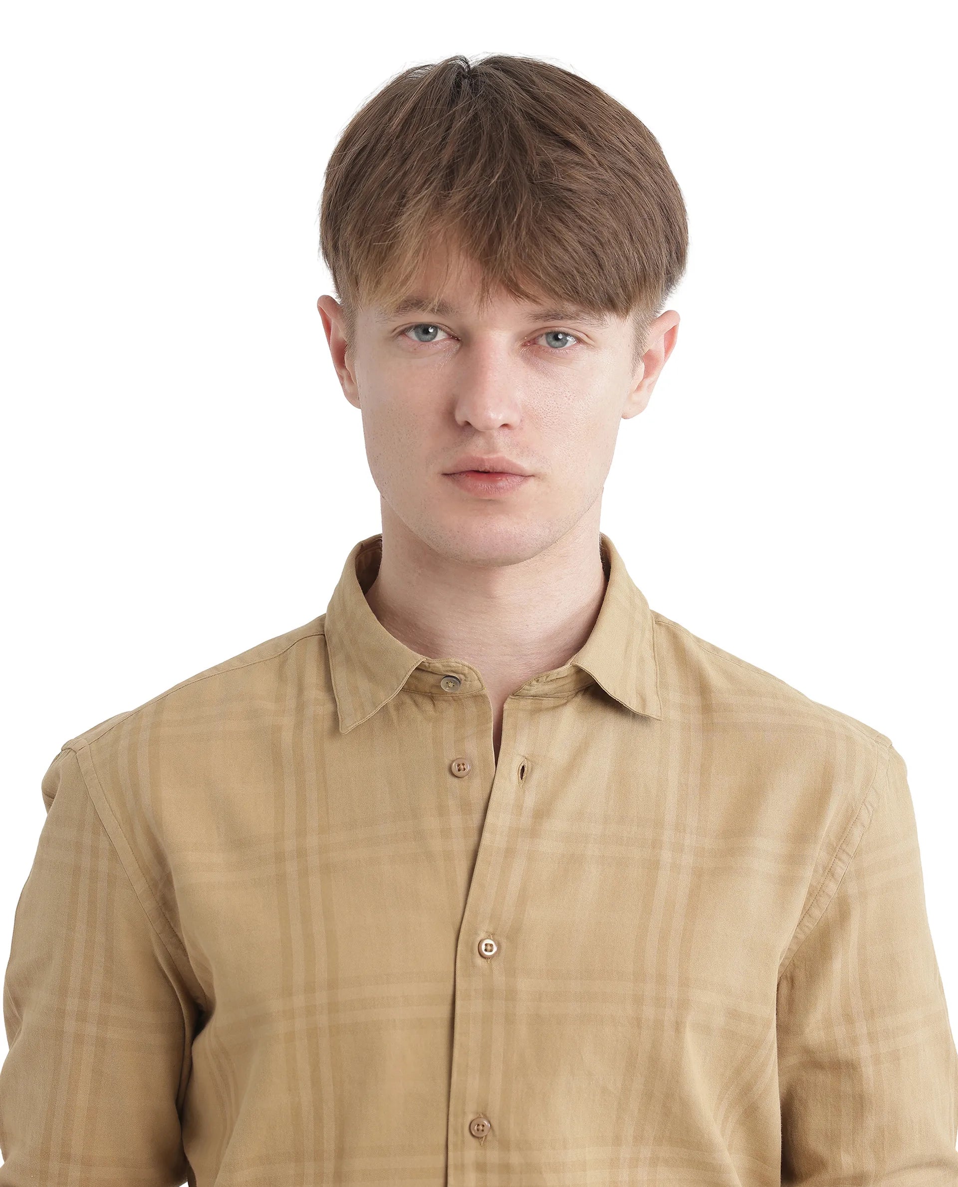 Rare Rabbit Men Mucia Beige Cotton Fabric Regular Collar Full Sleeve Regular Fit Plaid Check Shirt