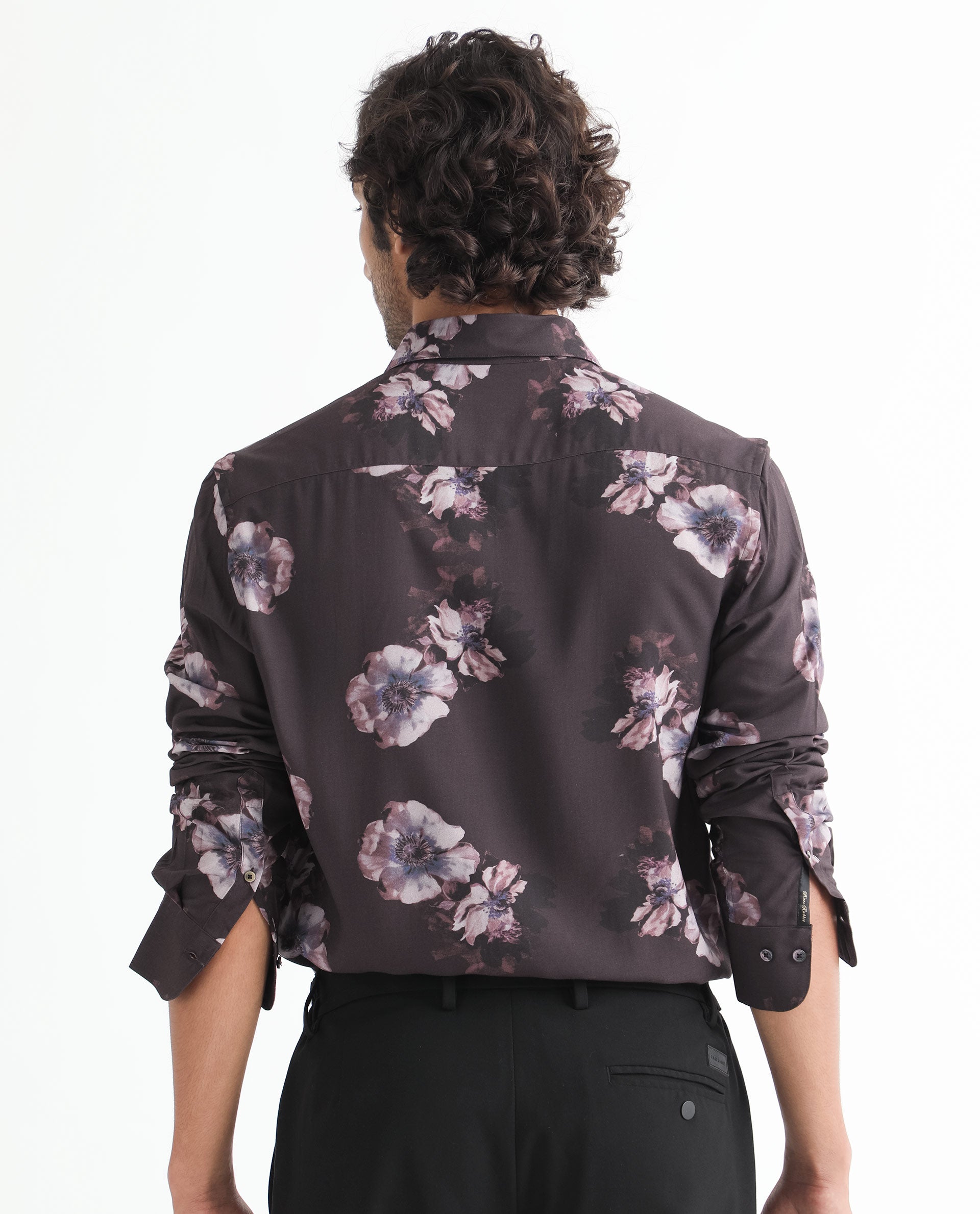 Rare Rabbit Men's Muds Brown Viscose Fabric Floral Print Full Sleeves Shirt