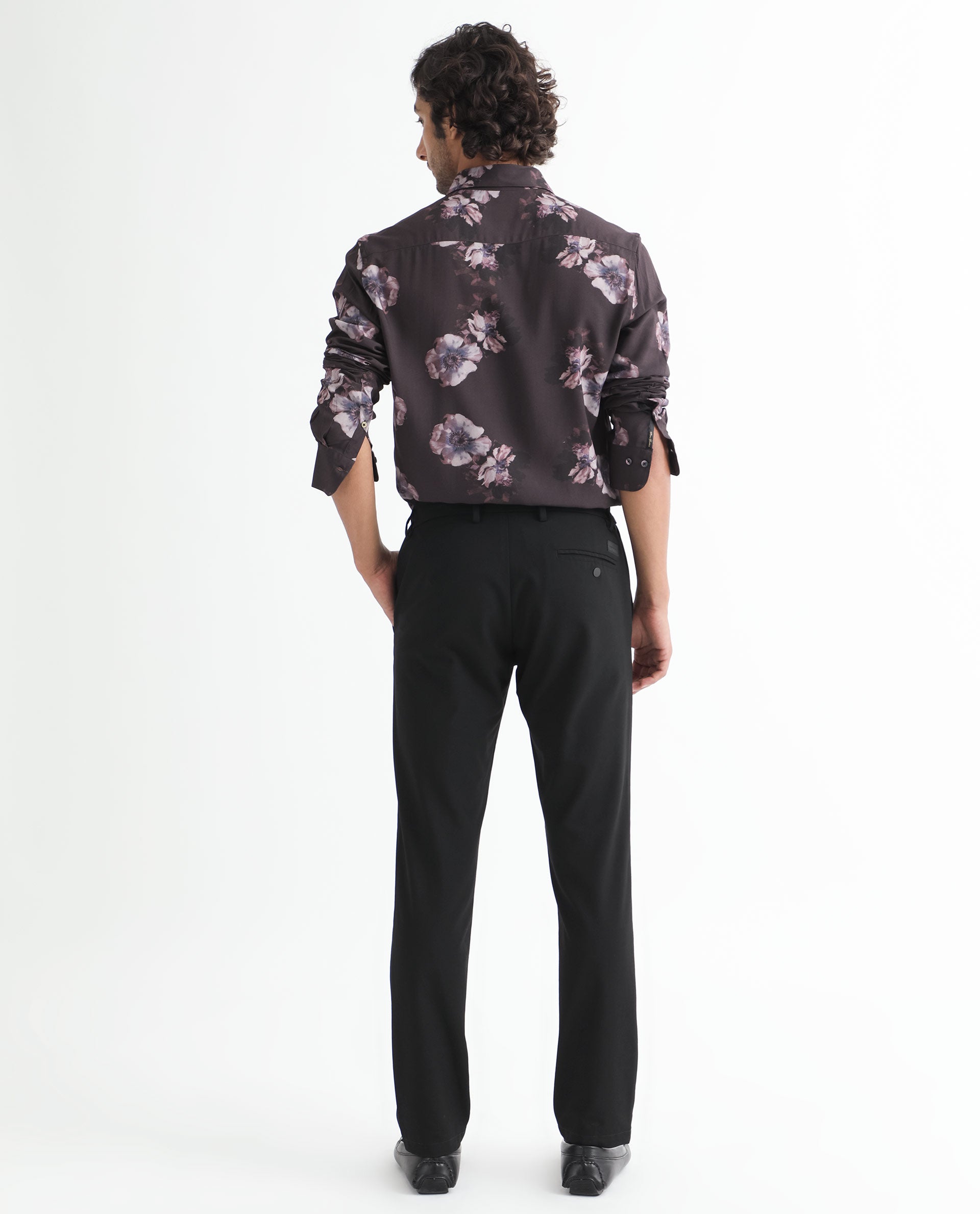 Rare Rabbit Men's Muds Brown Viscose Fabric Floral Print Full Sleeves Shirt