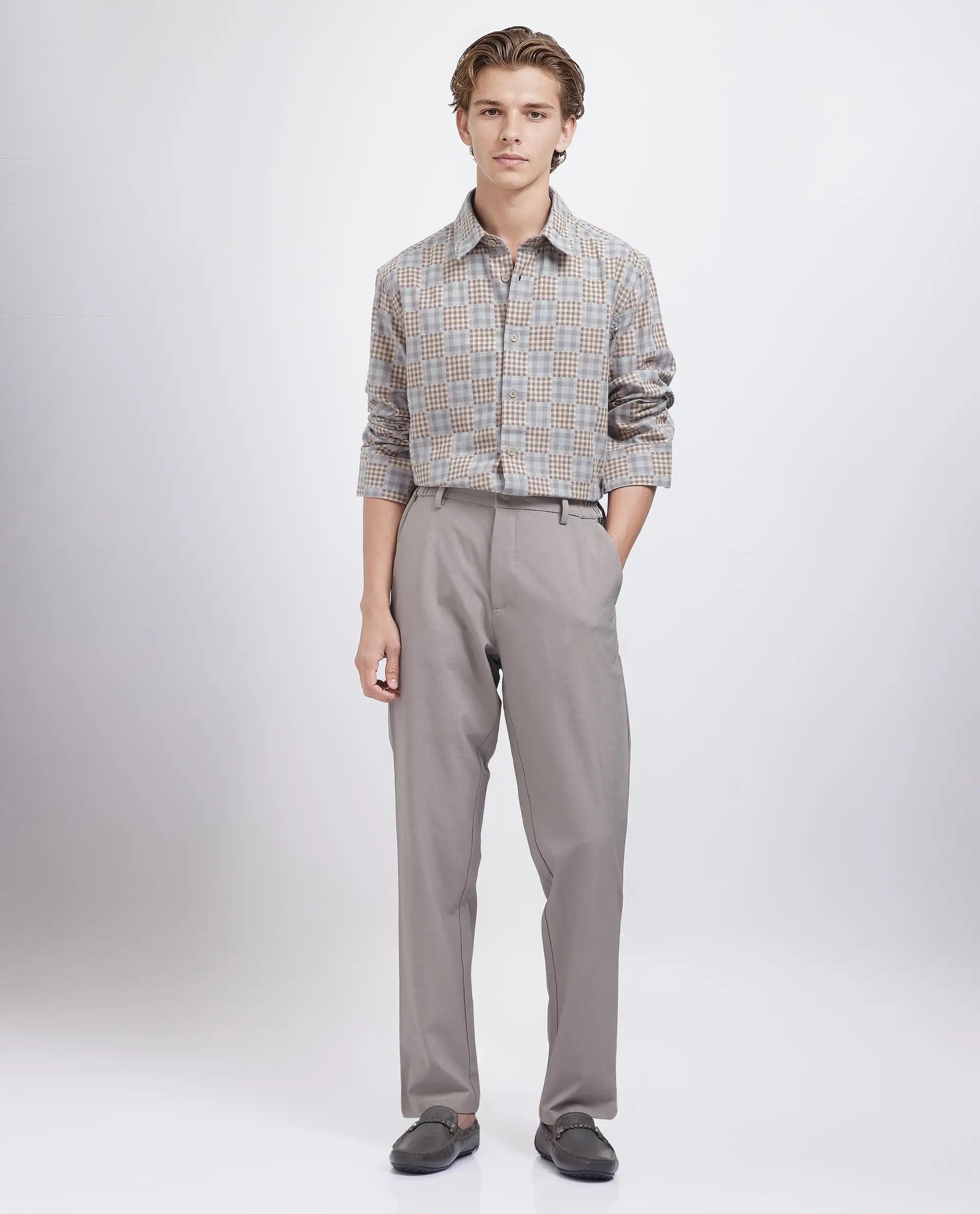 Rare Rabbit Men's Murcia Brown Cotton Fabric Full Sleeve Collared Neck Button Closure Checked Shirt