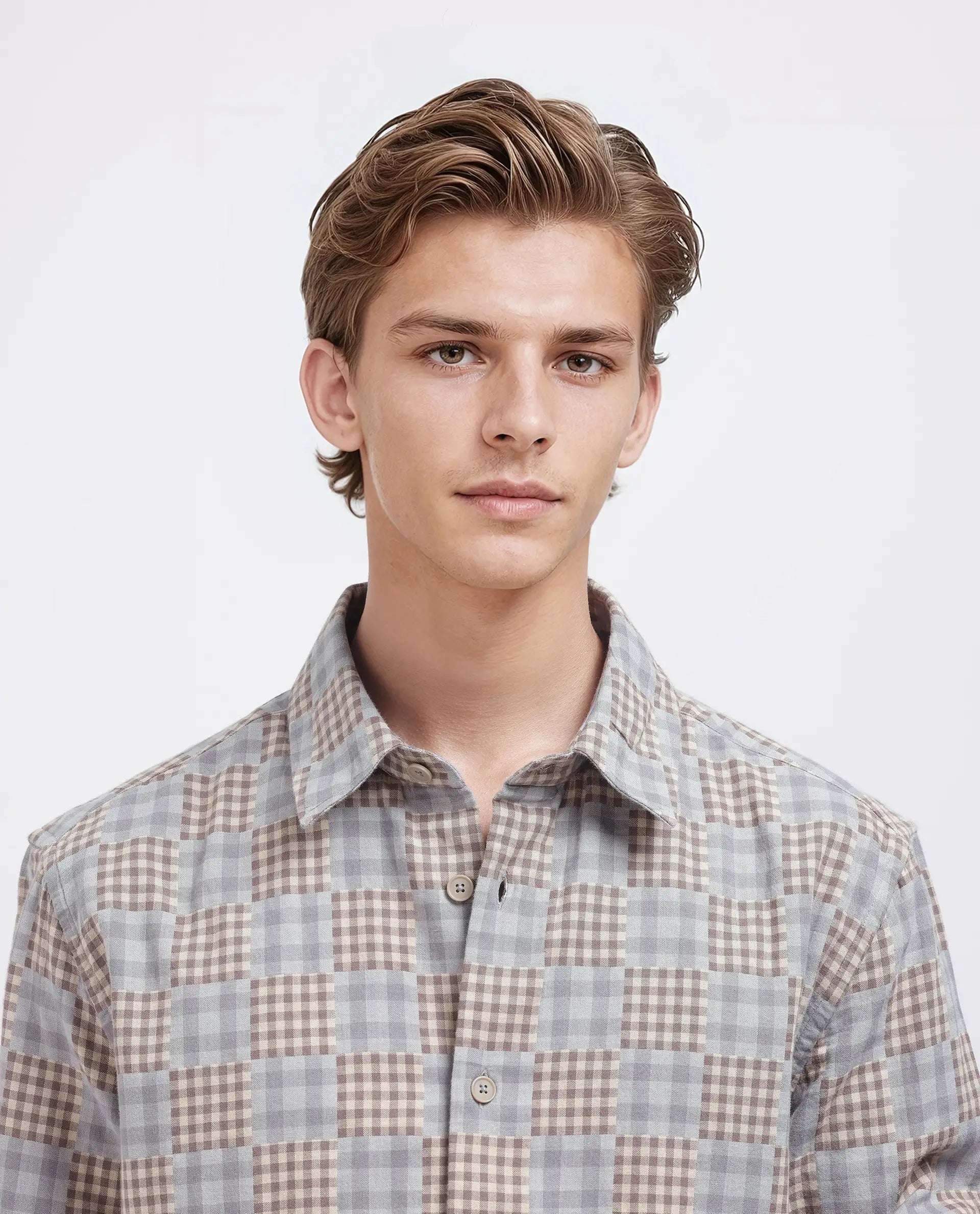 Rare Rabbit Men's Murcia Brown Cotton Fabric Full Sleeve Collared Neck Button Closure Checked Shirt