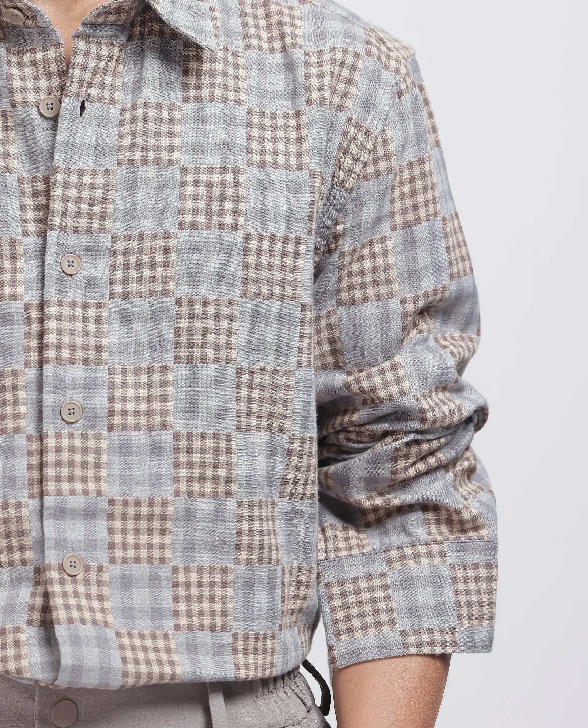 Rare Rabbit Men's Murcia Brown Cotton Fabric Full Sleeve Collared Neck Button Closure Checked Shirt