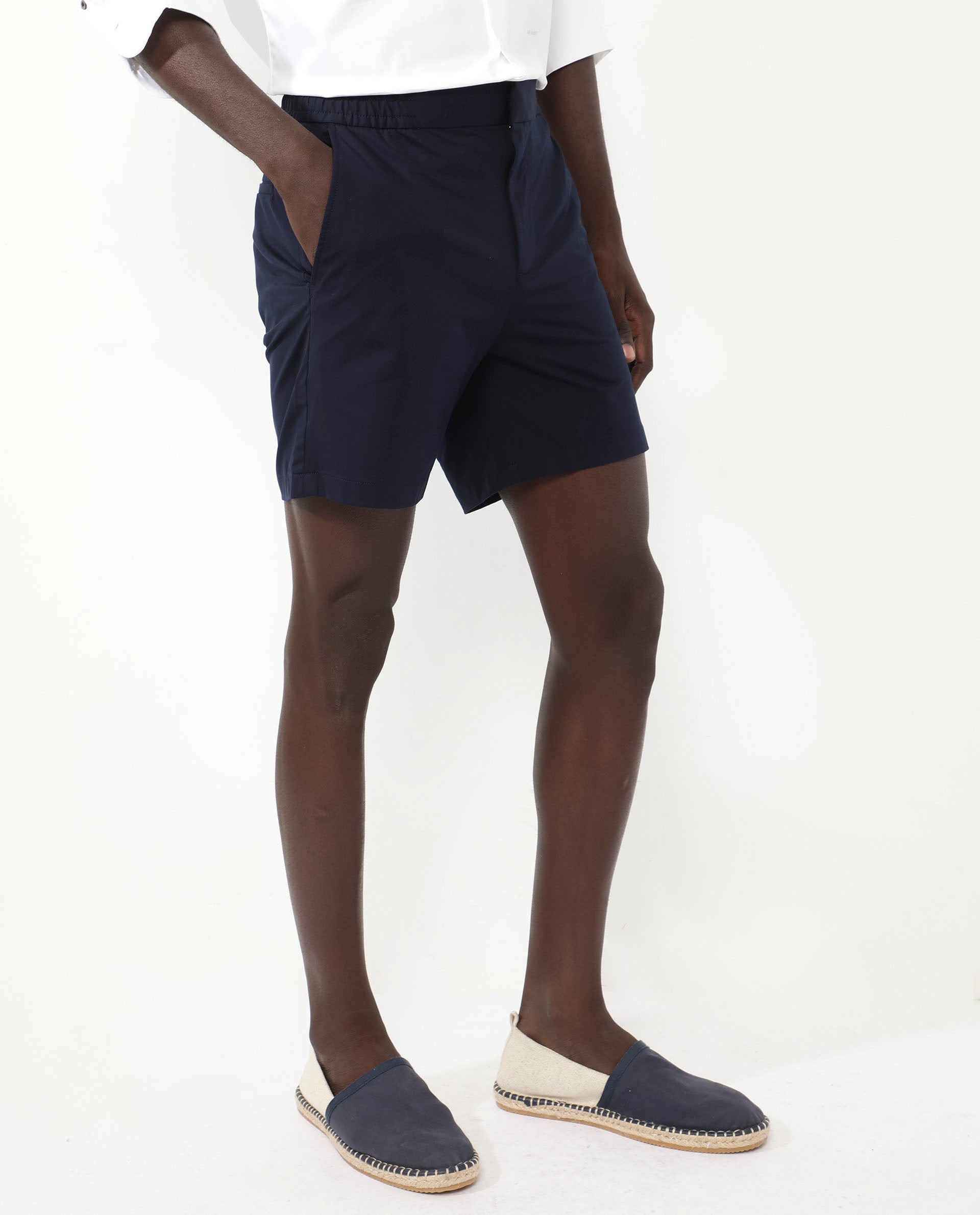 Rare Rabbit Mens Myka Navy Cotton Elastane Fabric Button And Zip Closure Relaxed Fit Solid Shorts