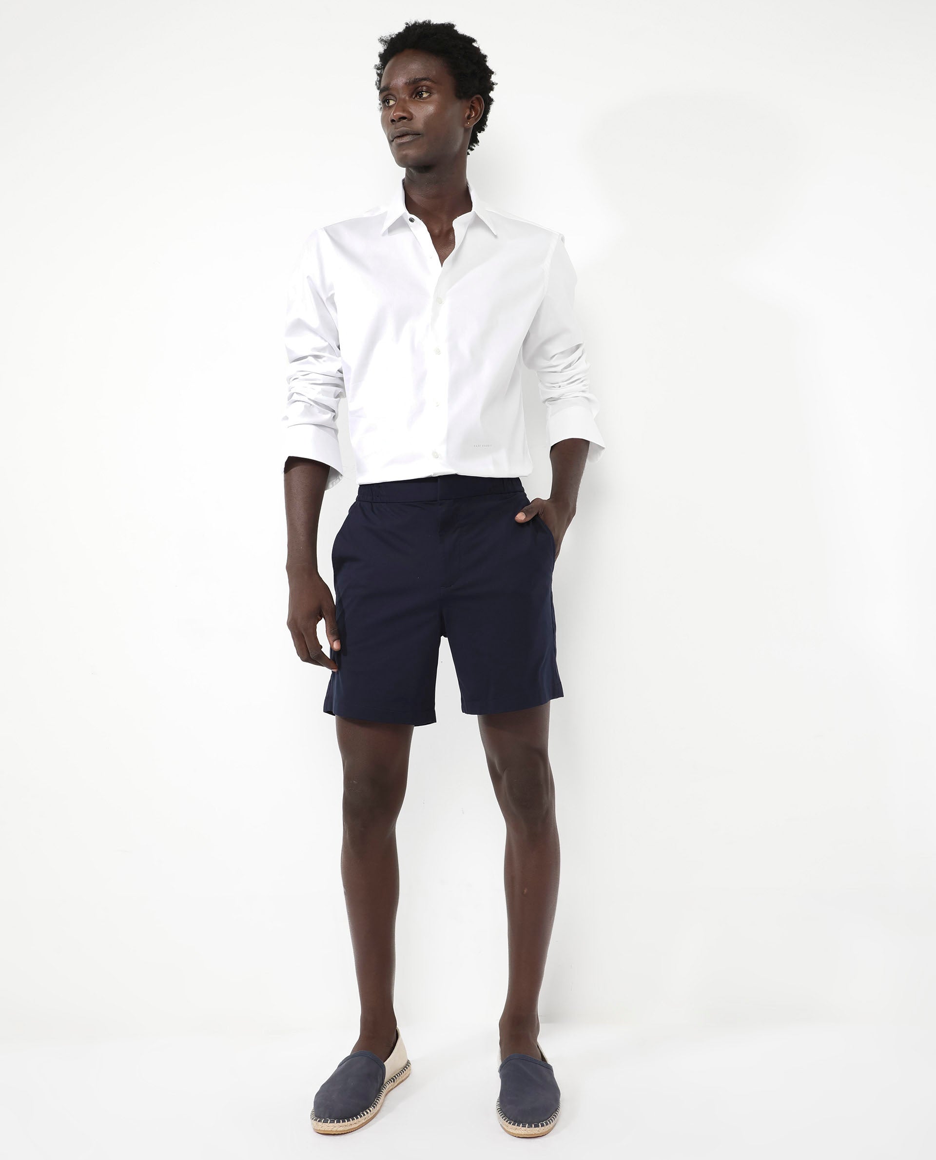 Rare Rabbit Mens Myka Navy Cotton Elastane Fabric Button And Zip Closure Relaxed Fit Solid Shorts