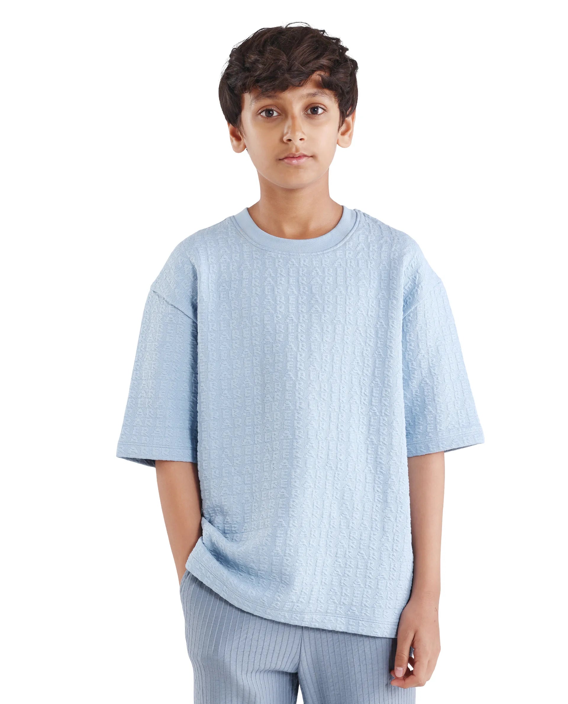 Rare Ones Kids Myrok Blue Polyester Blend Pull-On Closure Jacquard Oversized Fit T-Shirt