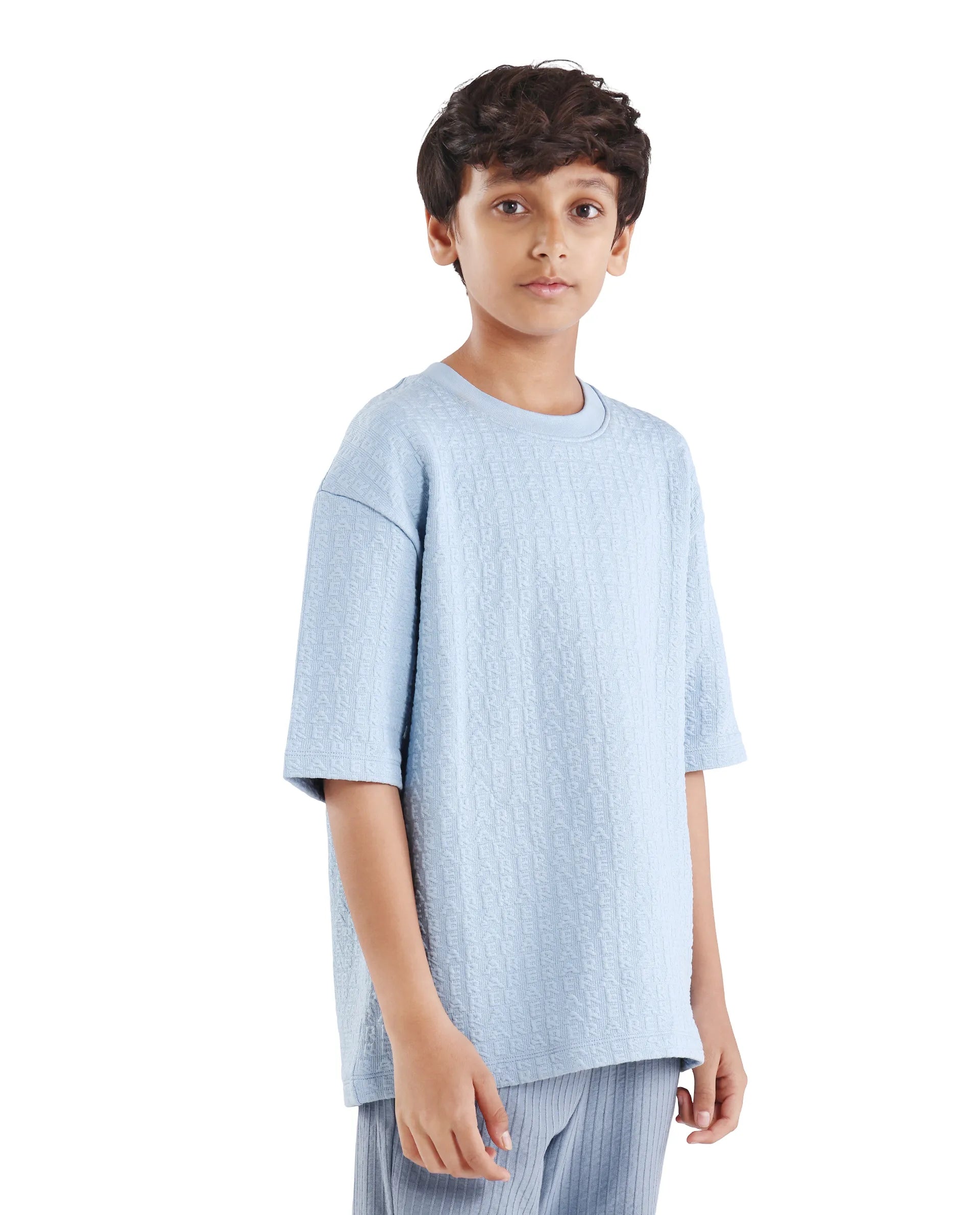 Rare Ones Kids Myrok Blue Polyester Blend Pull-On Closure Jacquard Oversized Fit T-Shirt