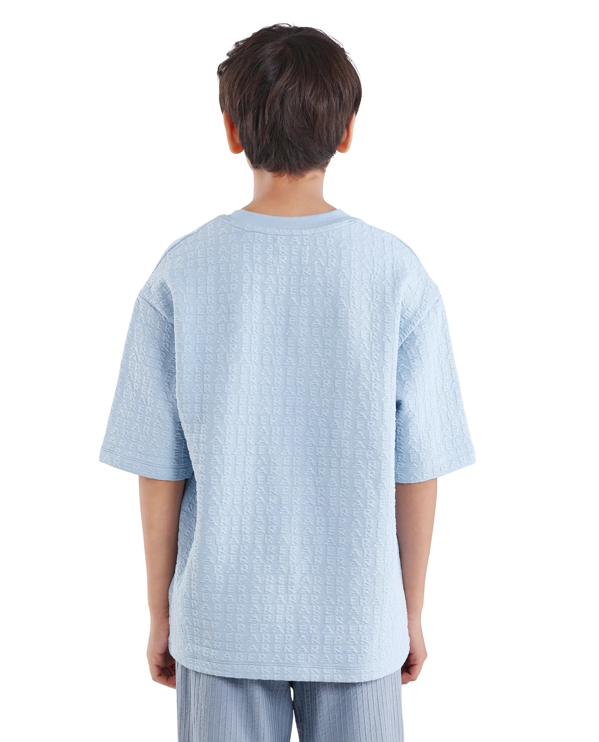 Rare Ones Kids Myrok Blue Polyester Blend Pull-On Closure Jacquard Oversized Fit T-Shirt