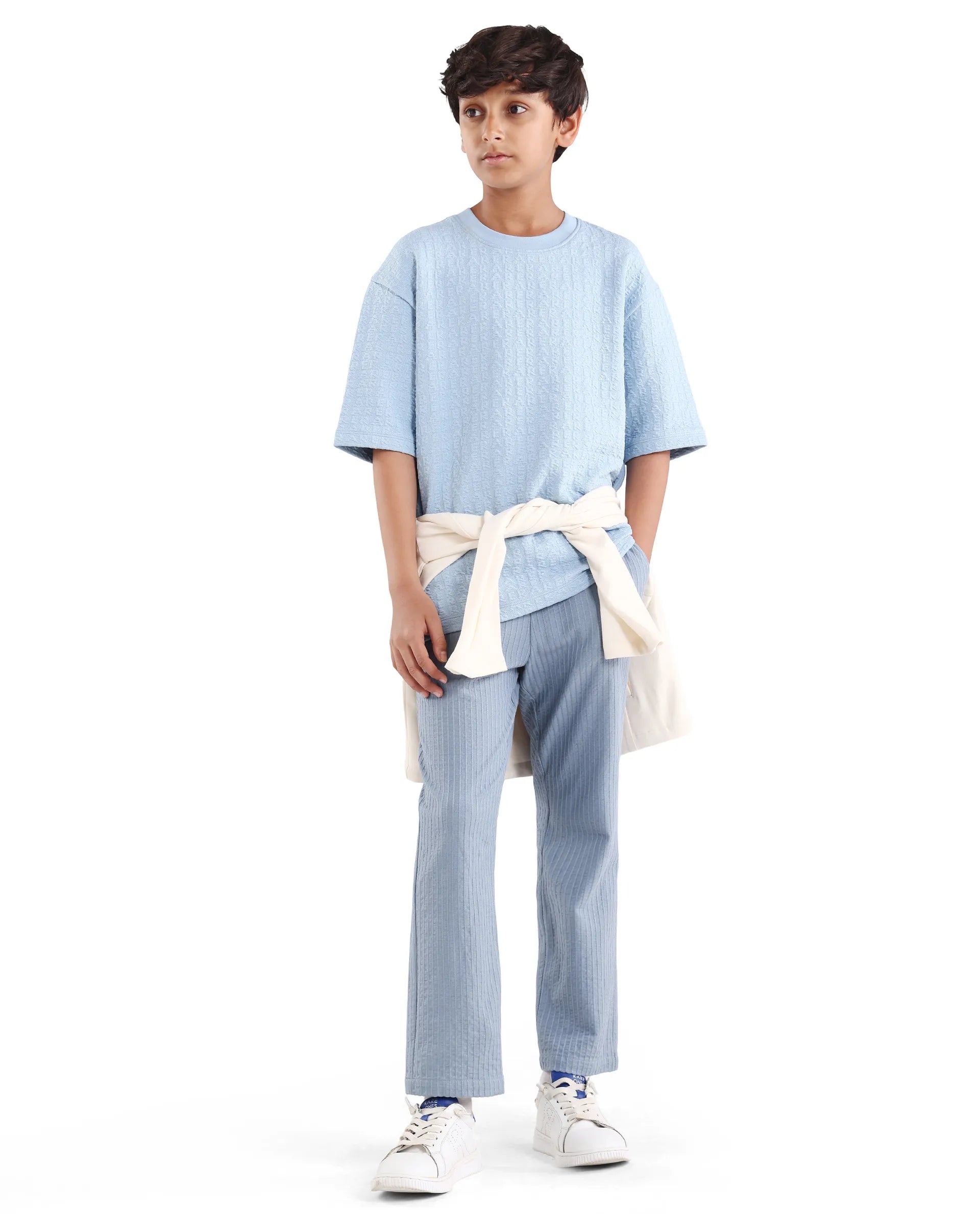 Rare Ones Kids Myrok Blue Polyester Blend Pull-On Closure Jacquard Oversized Fit T-Shirt
