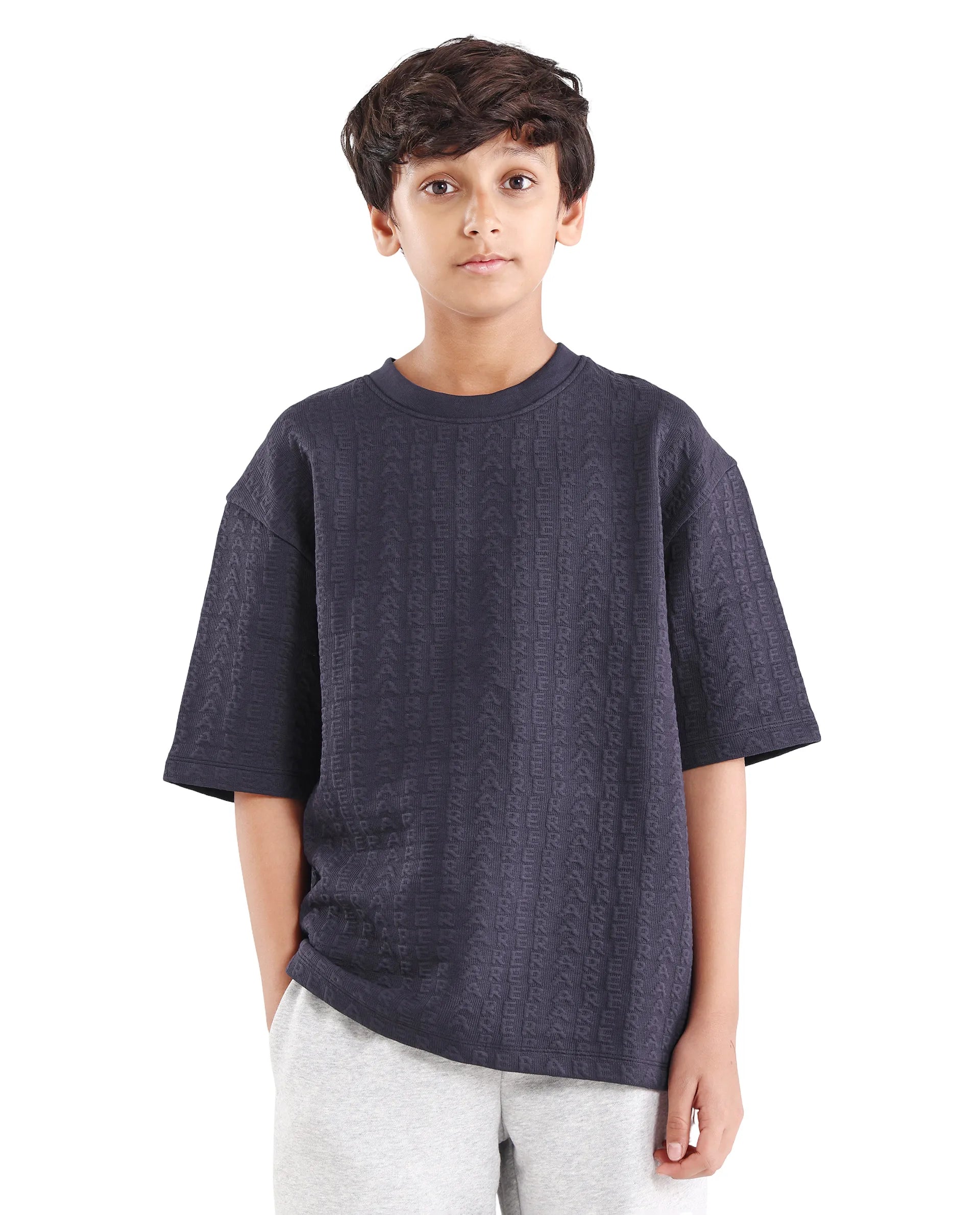 Rare Ones Kids Myrok Purple Polyester Blend Pull-On Closure Jacquard Oversized Fit T-Shirt