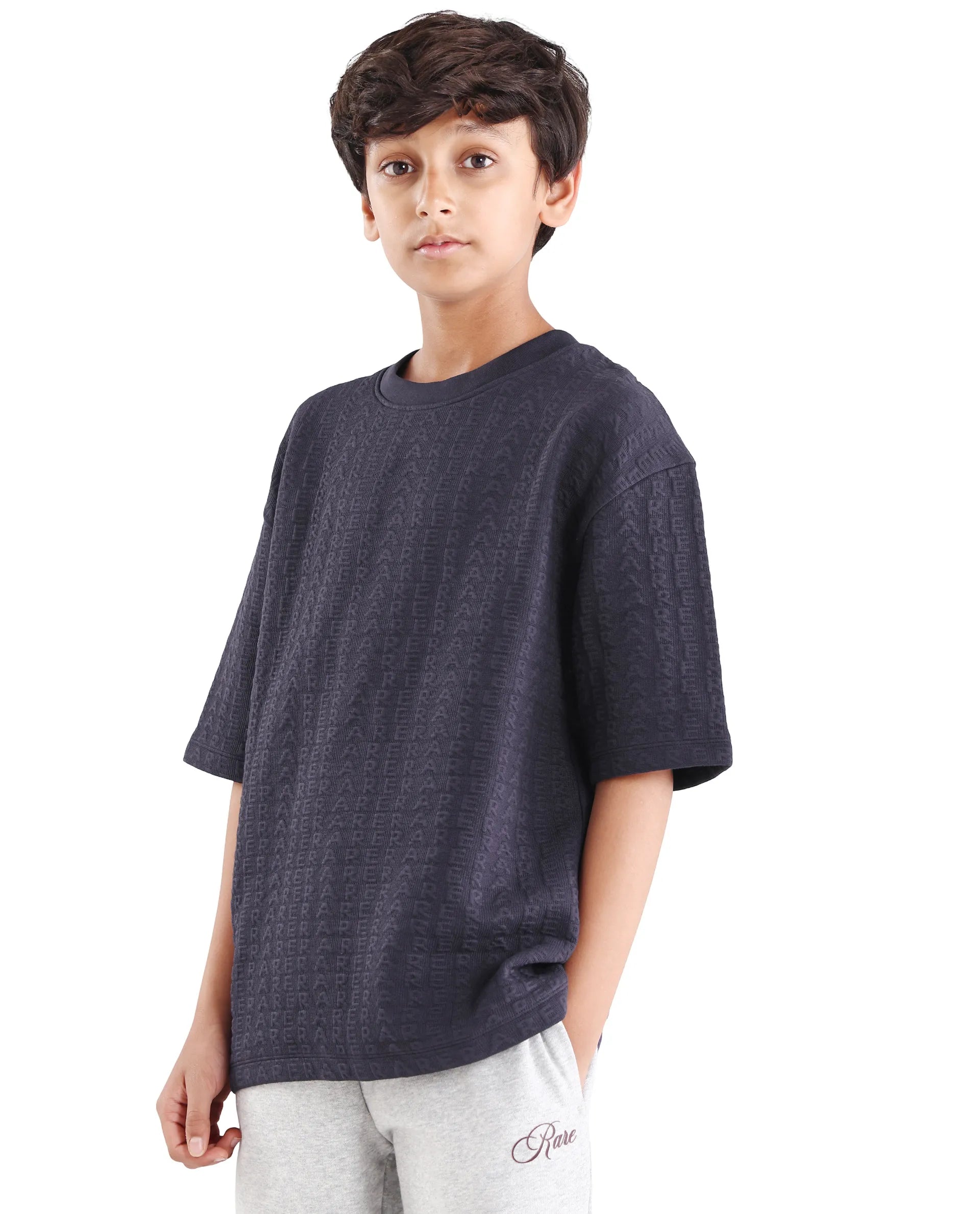 Rare Ones Kids Myrok Purple Polyester Blend Pull-On Closure Jacquard Oversized Fit T-Shirt