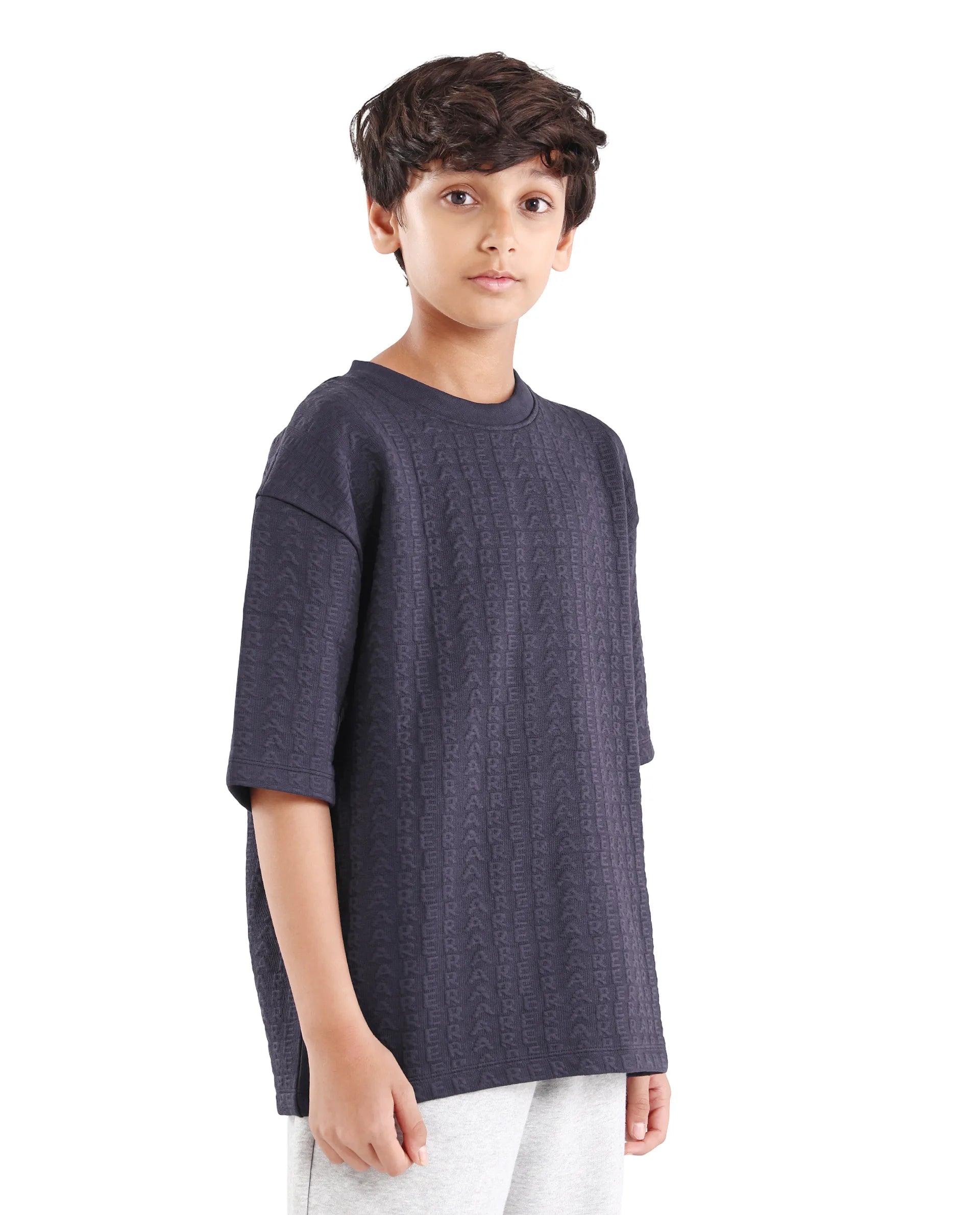 Rare Ones Kids Myrok Purple Polyester Blend Pull-On Closure Jacquard Oversized Fit T-Shirt