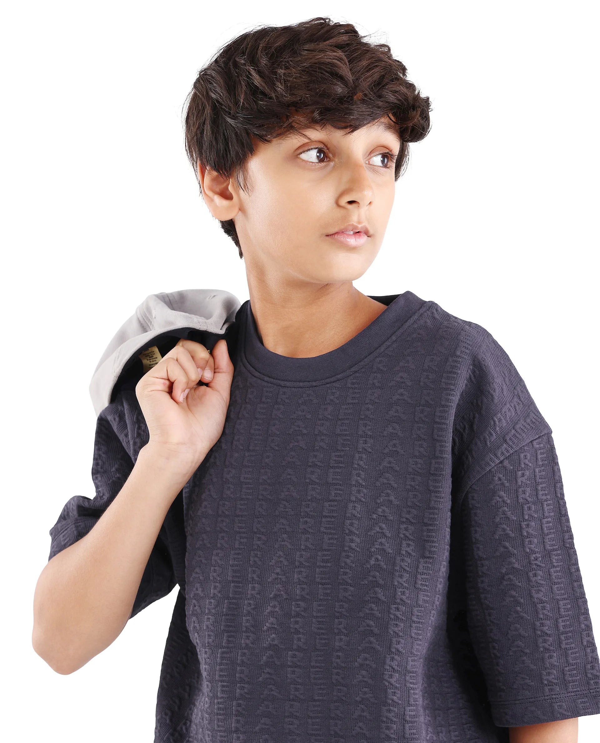Rare Ones Kids Myrok Purple Polyester Blend Pull-On Closure Jacquard Oversized Fit T-Shirt