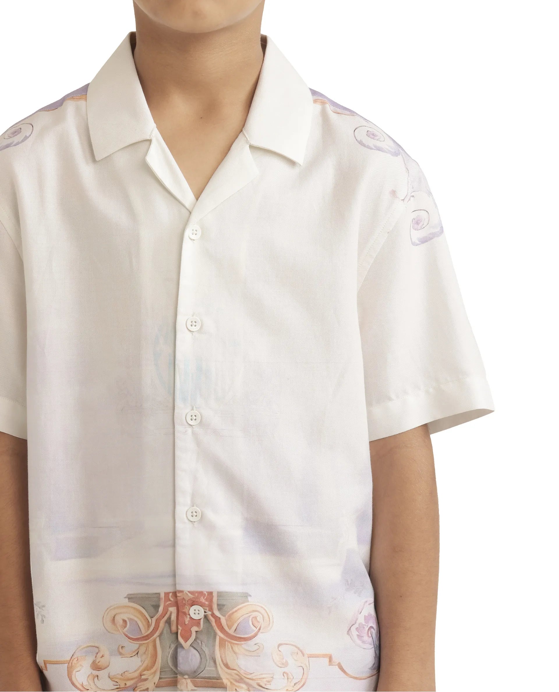 Rare Ones Kids Mysk Off White Viscose Blend Printed Button Closure Regular Fit Shirt