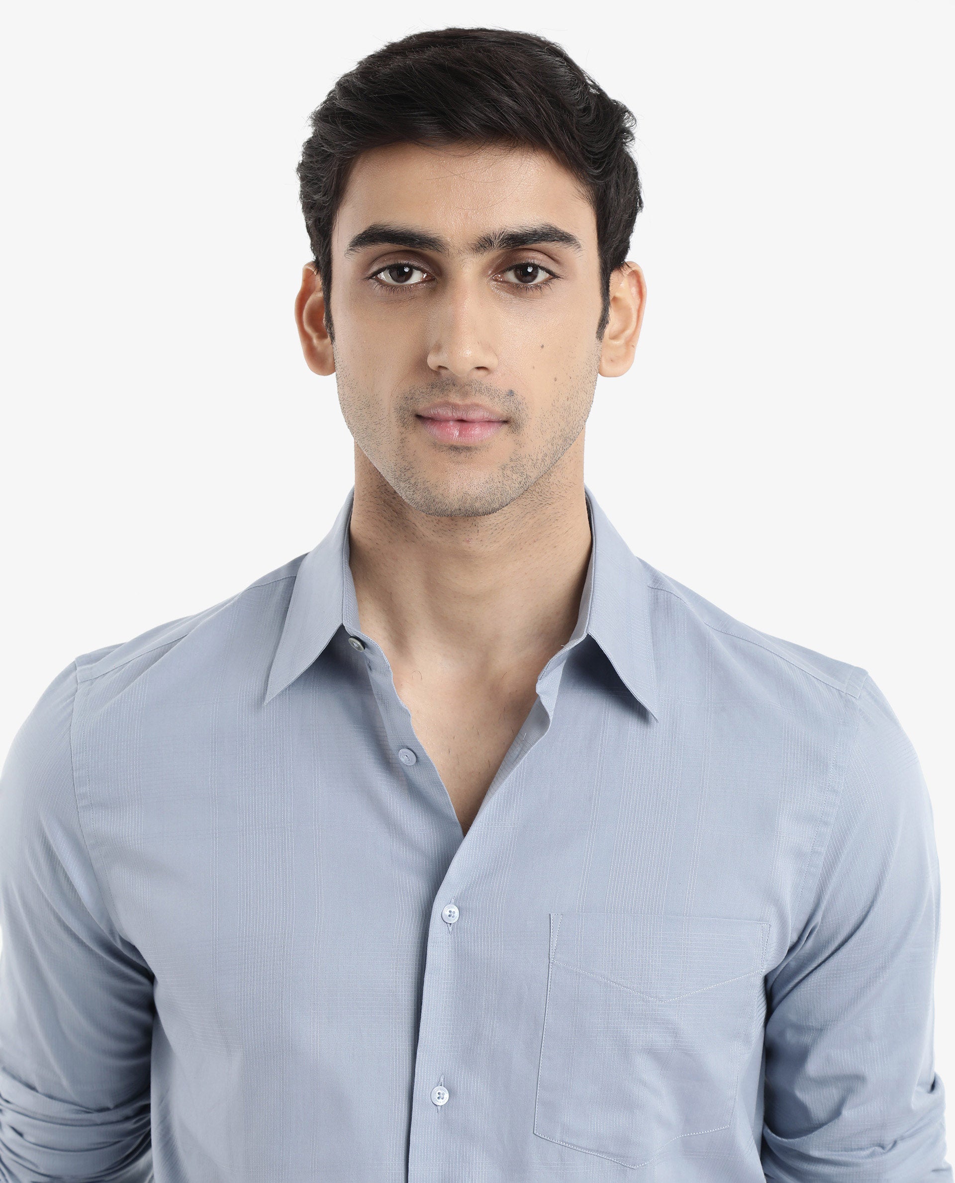 Rare Rabbit Men's Myte Light Blue Cotton Fabric Full Sleeve Regular Fit Self Check Dobby Shirt