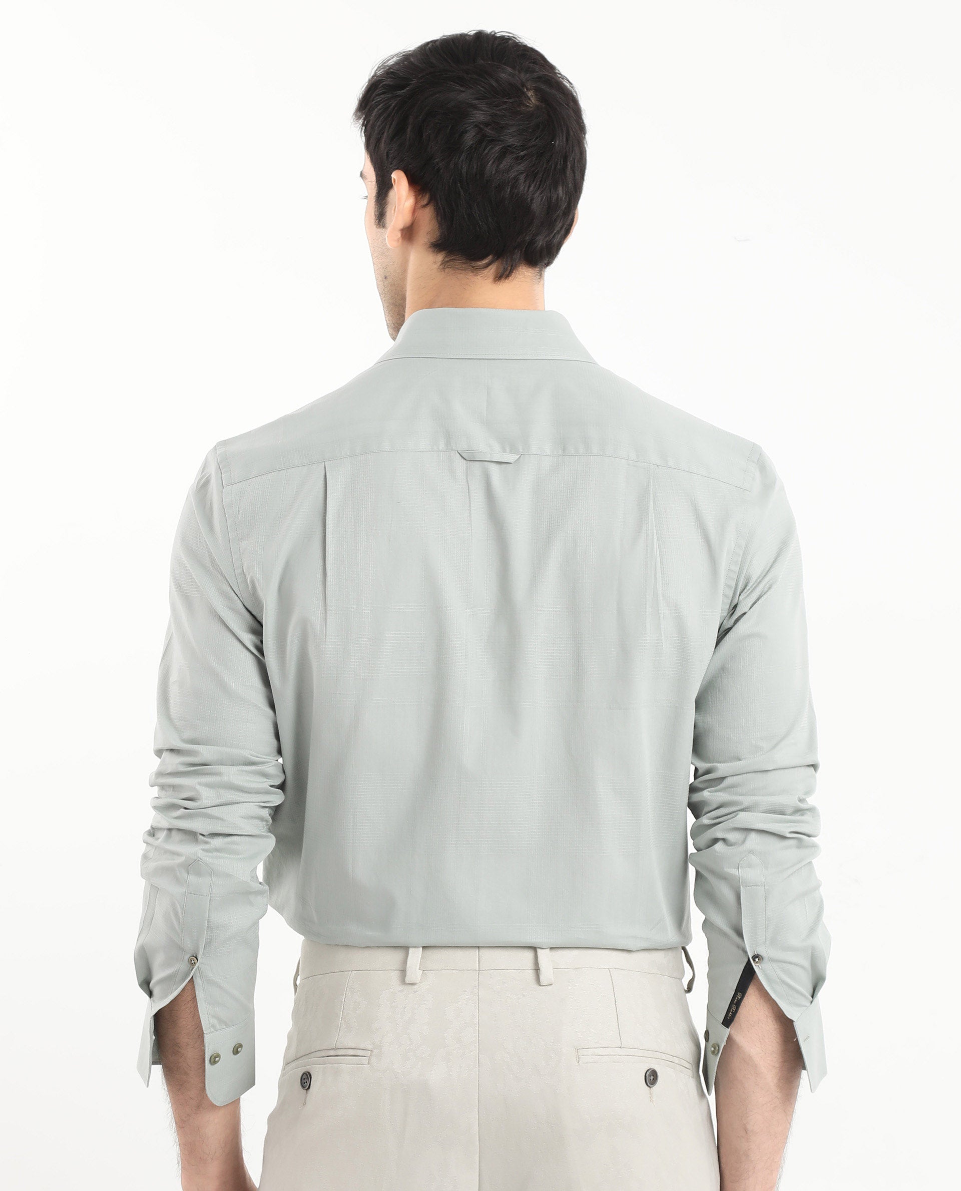 Rare Rabbit Men's Myte Green Cotton Fabric Full Sleeve Regular Fit Self Check Dobby Shirt