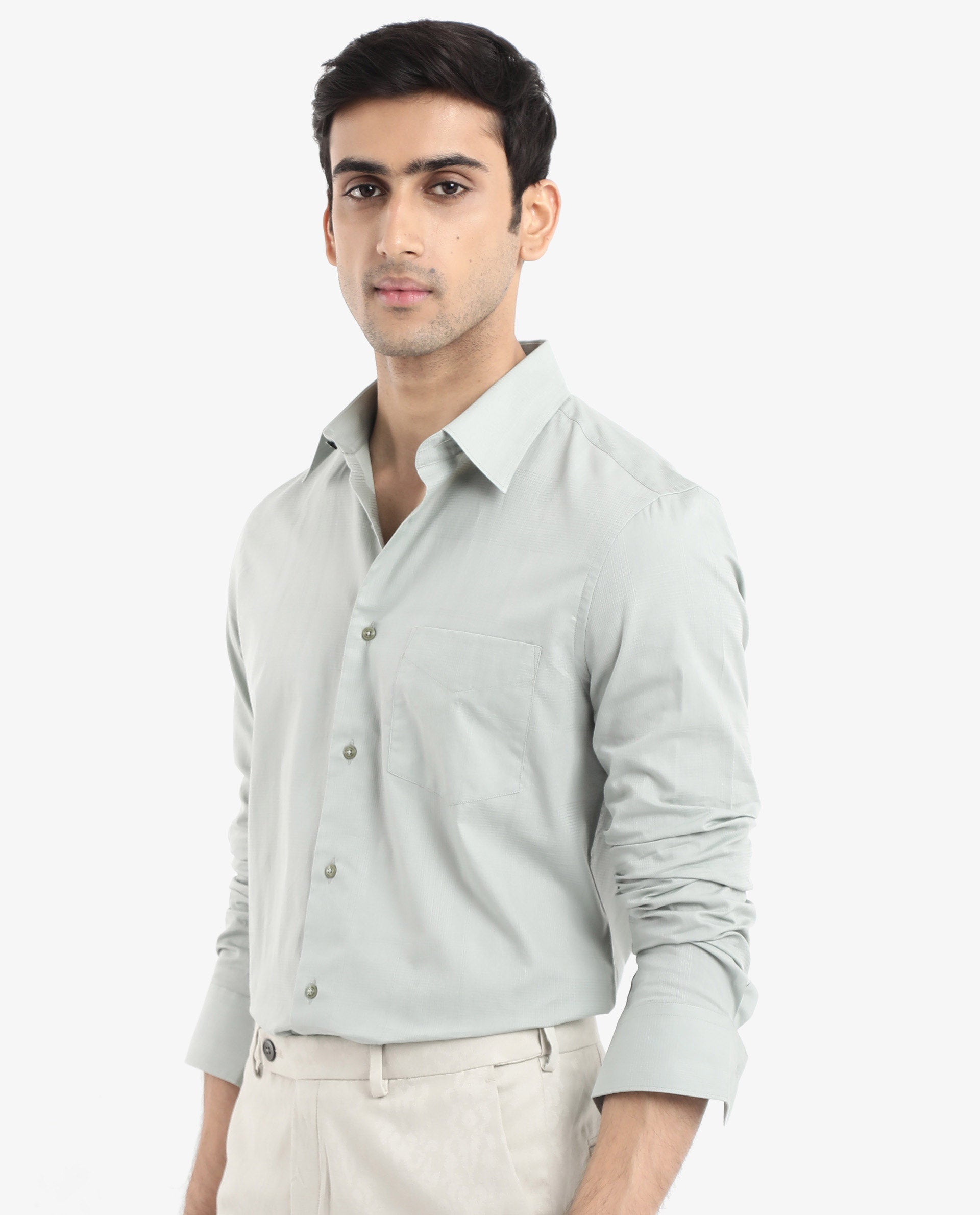 Rare Rabbit Men's Myte Green Cotton Fabric Full Sleeve Regular Fit Self Check Dobby Shirt