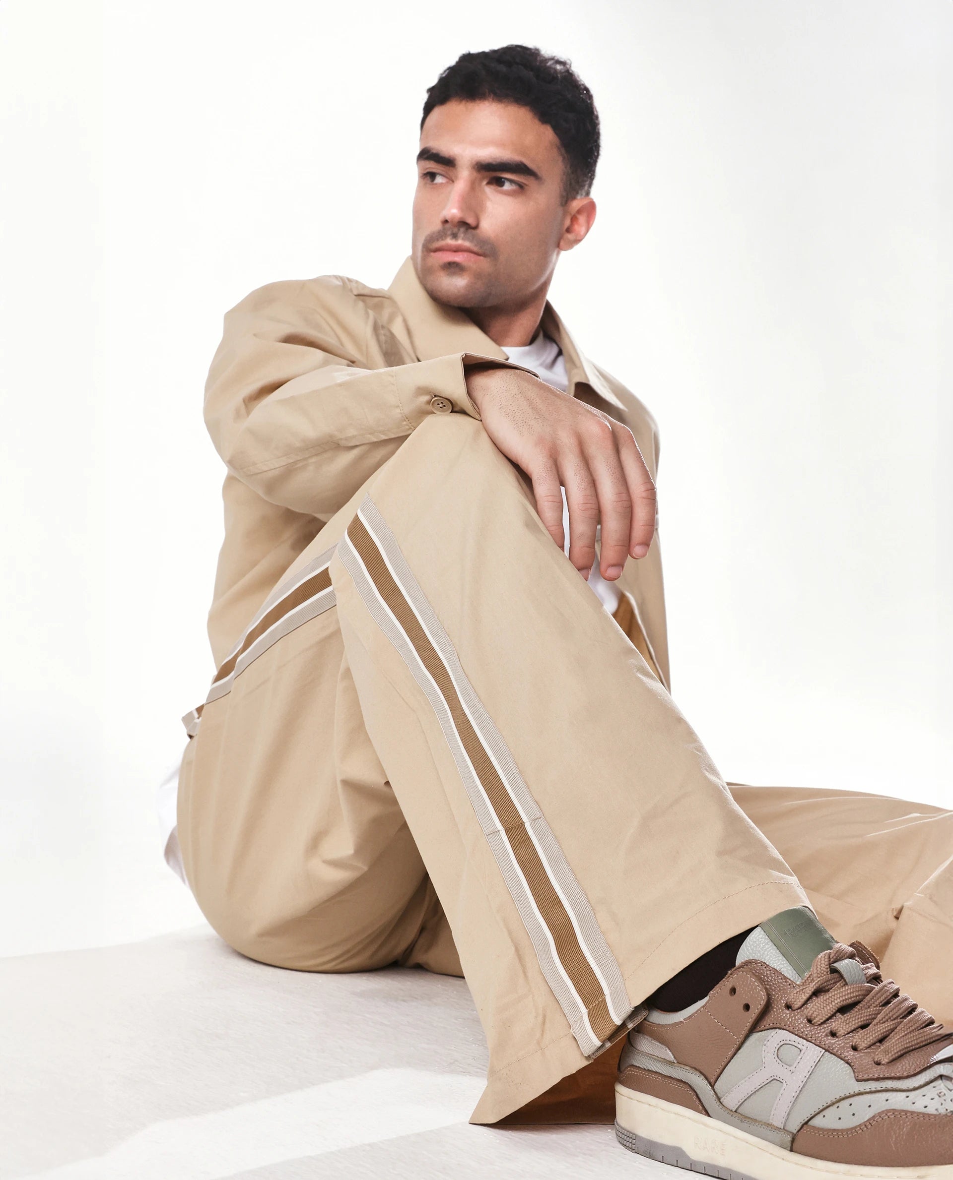 Rare Rabbit Men's Macon Beige Cotton Plain Baggy Fit Track Pant