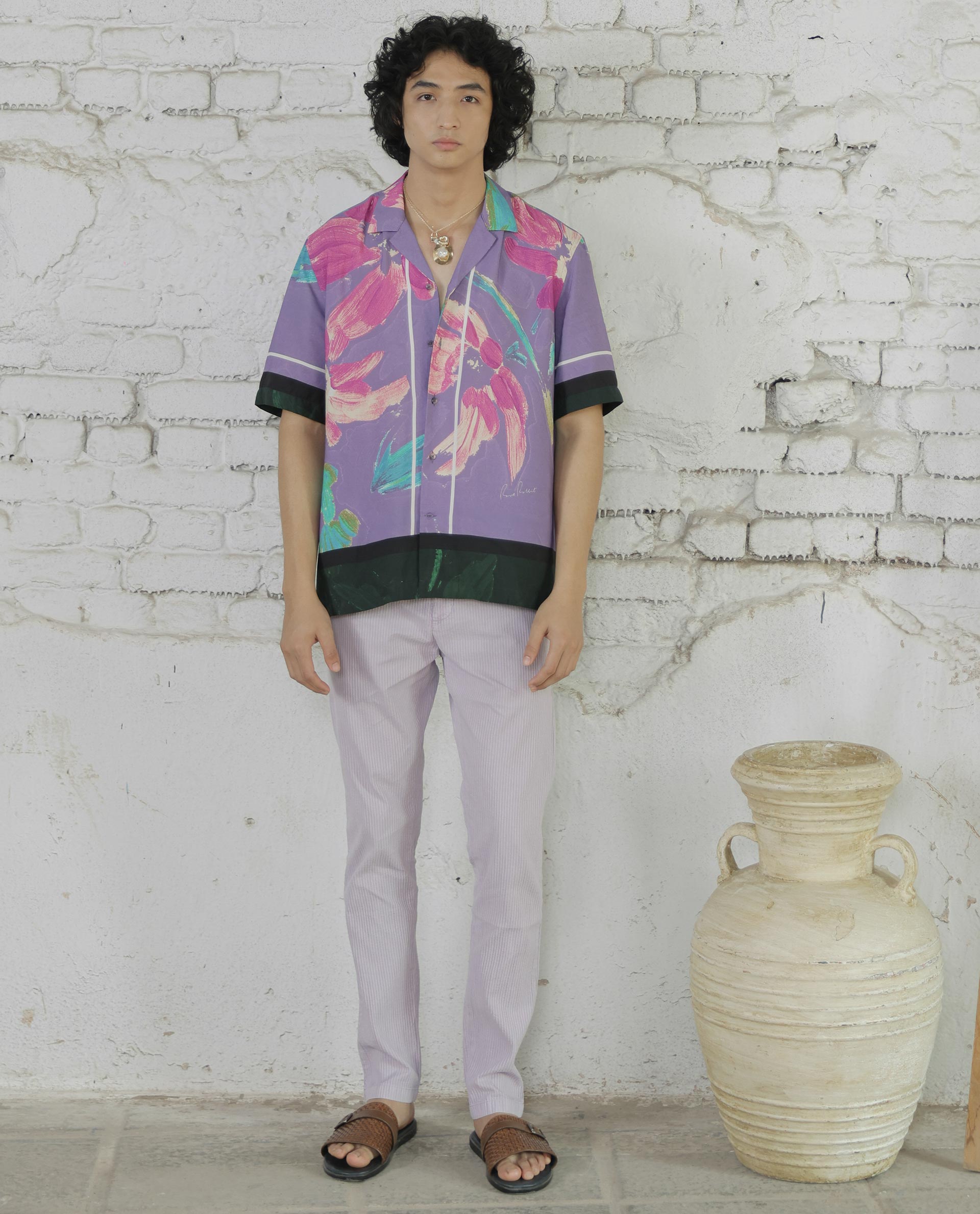 Rare Rabbit Men's Monter Pastel Purple Stripe Dobby Mid-Rise With Drawstring And Elastic Waistband Regular Fit Trouser