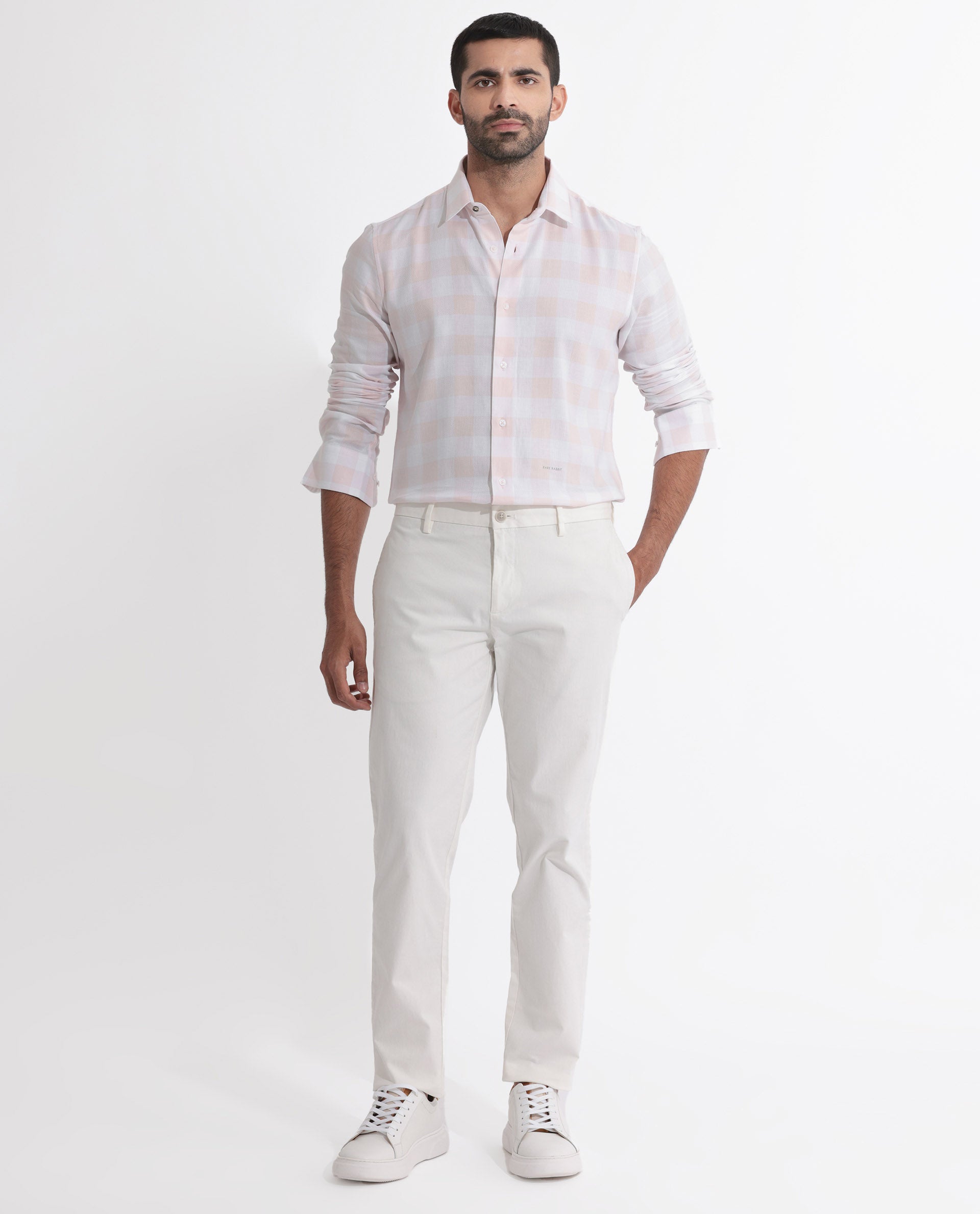 Rare Rabbit Men's Munich Pink Cotton Fabric Full Sleeves Checks Shirt