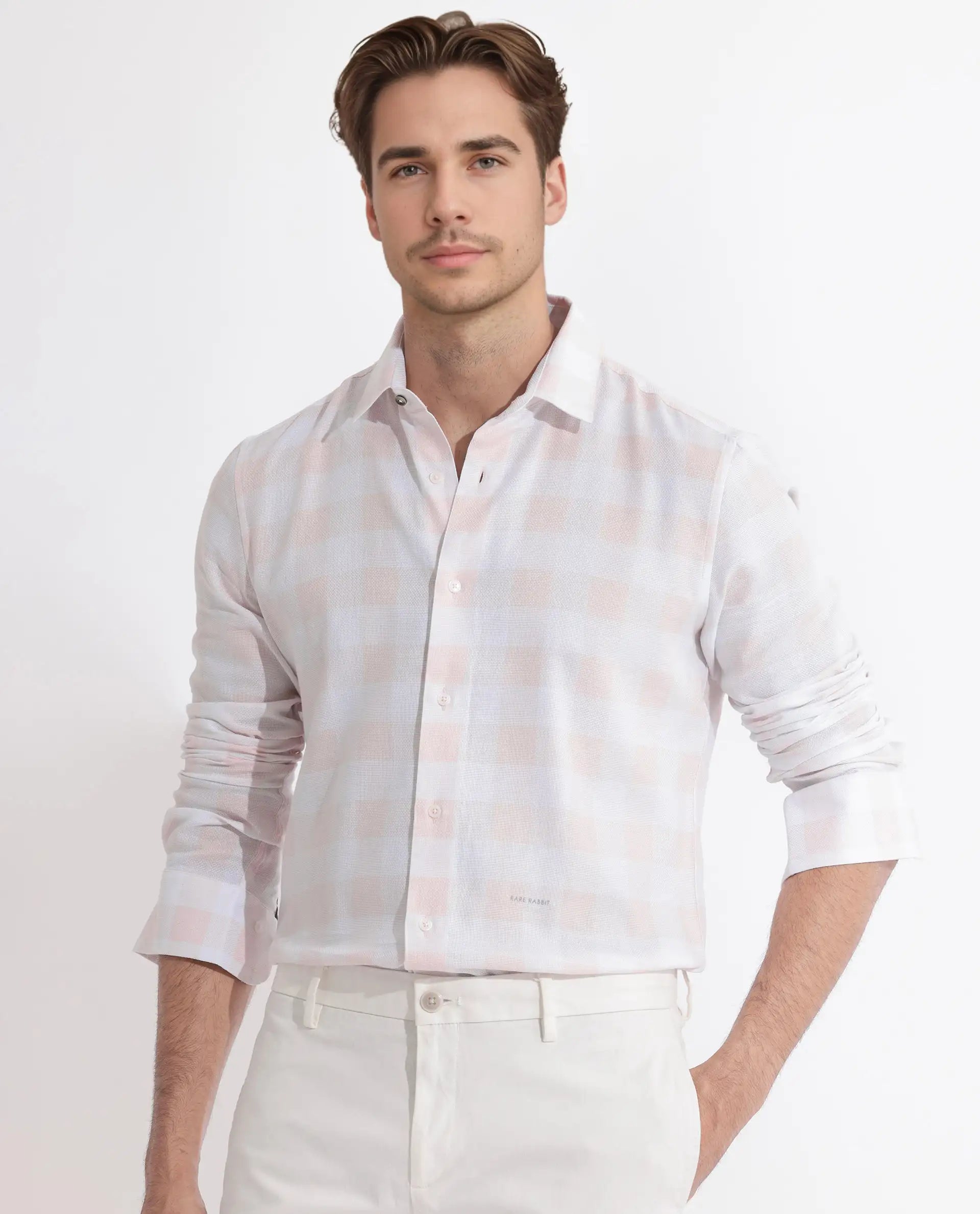 Rare Rabbit Men's Munich Pink Cotton Checked Print Regular Fit Full Sleeve Collared Shirt