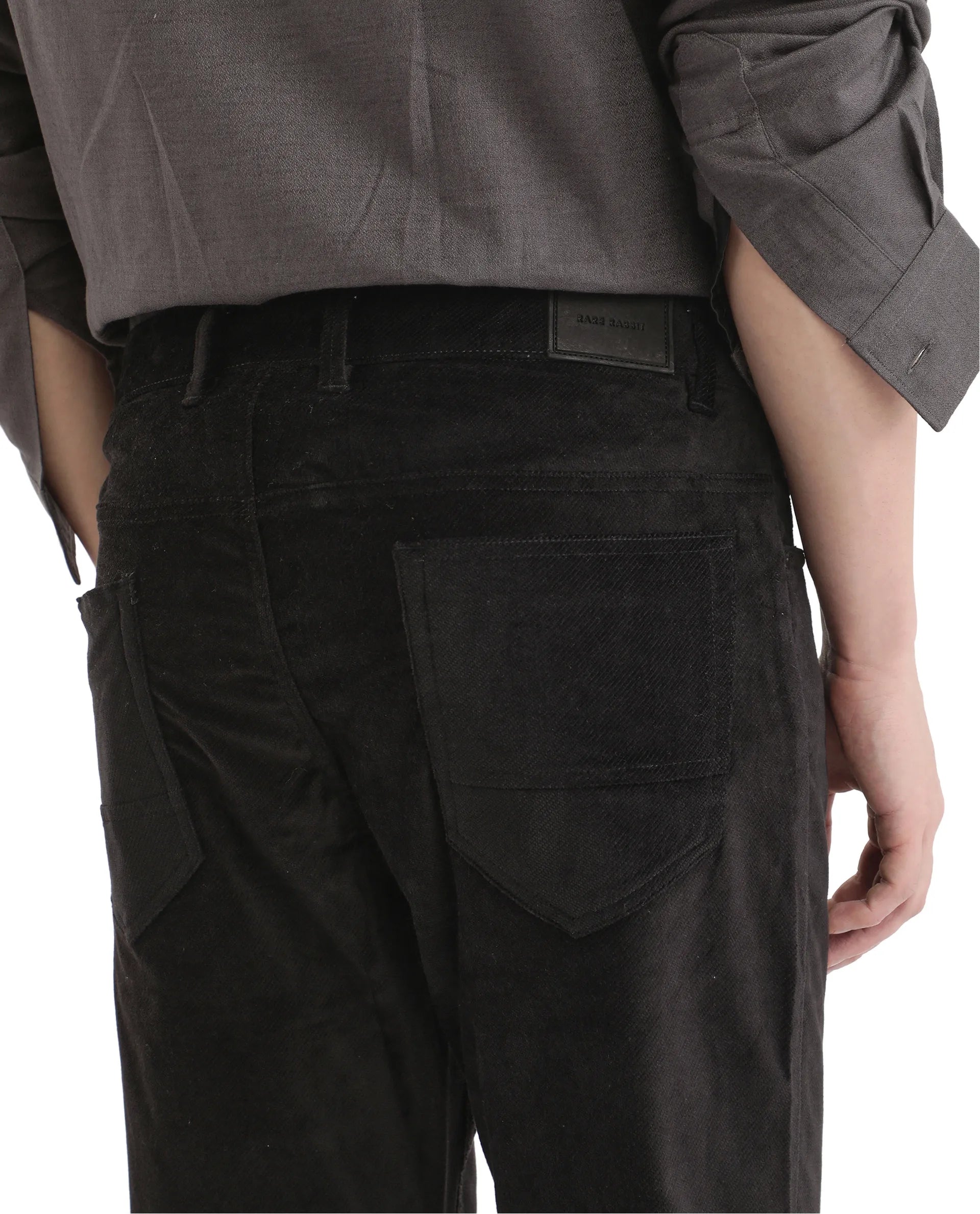 Rare Rabbit Men Nahor Black Cotton Blend Fabric Button Closure Regular Fit Plain Trouser