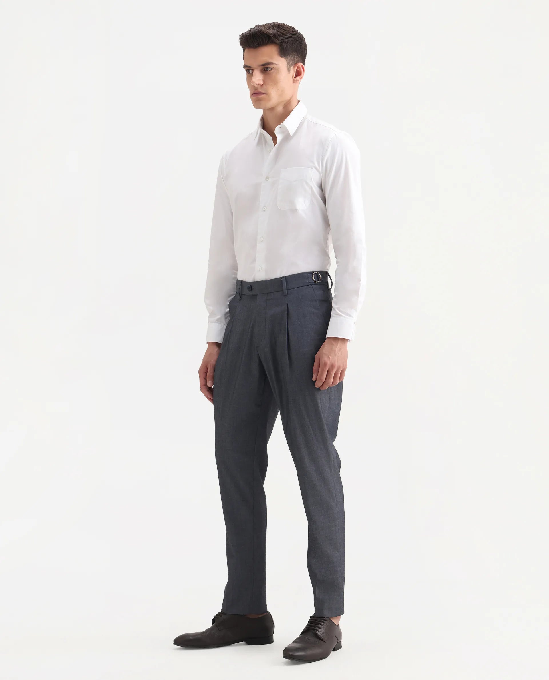 Rare Rabbit Men's Naji Blue Cotton Blend Plain Relaxed Fit Trouser