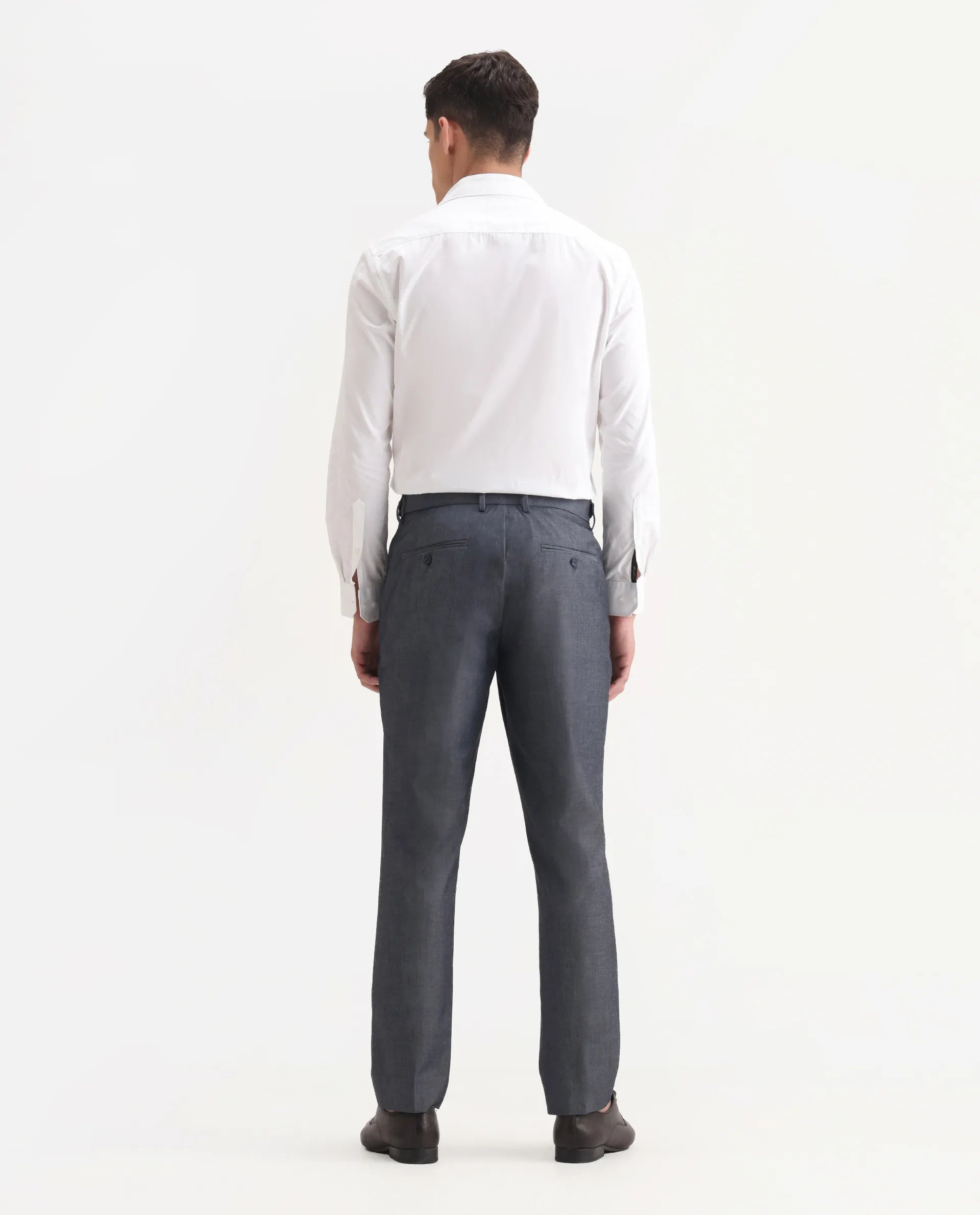 Rare Rabbit Men's Naji Blue Cotton Blend Plain Relaxed Fit Trouser