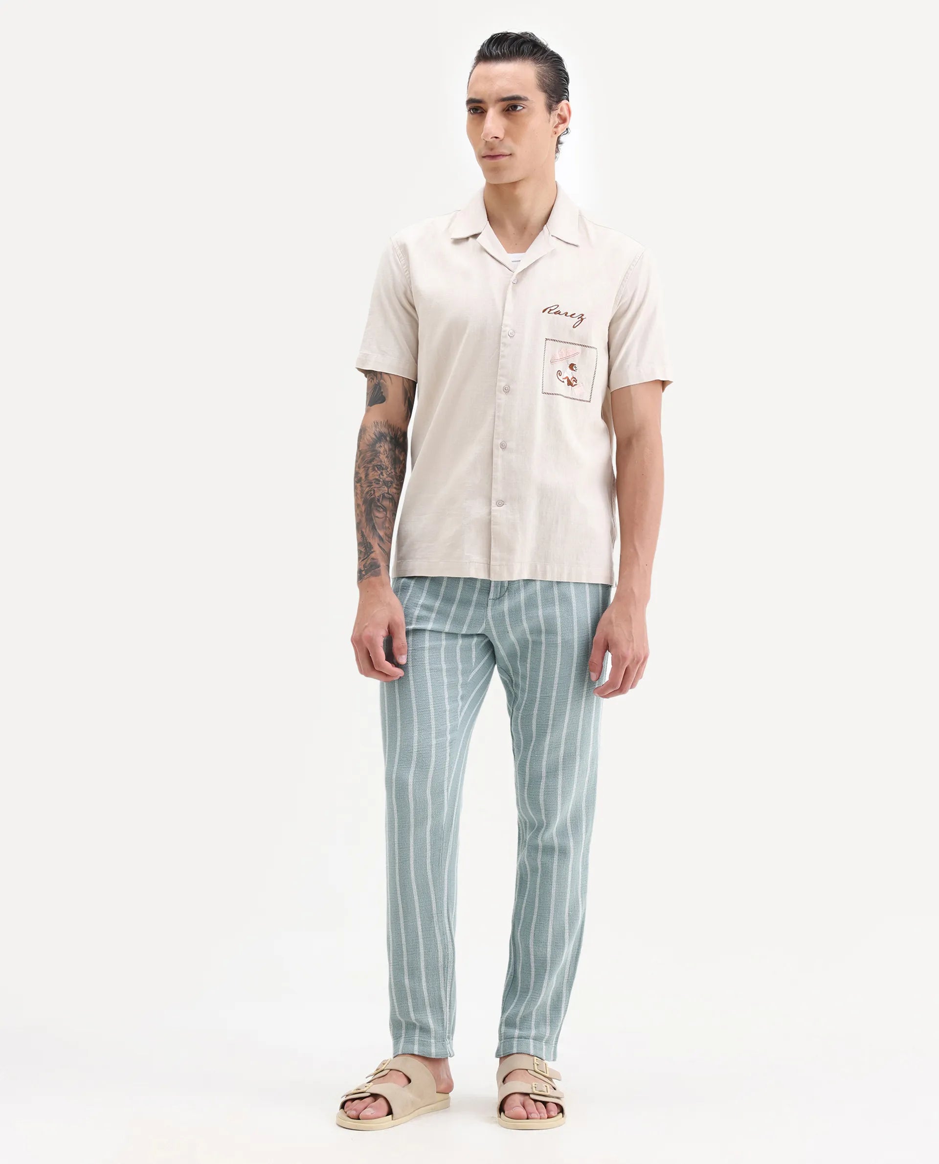 Rare Rabbit Men's Nanost Pastel Green Plain Regular Fit Trouser