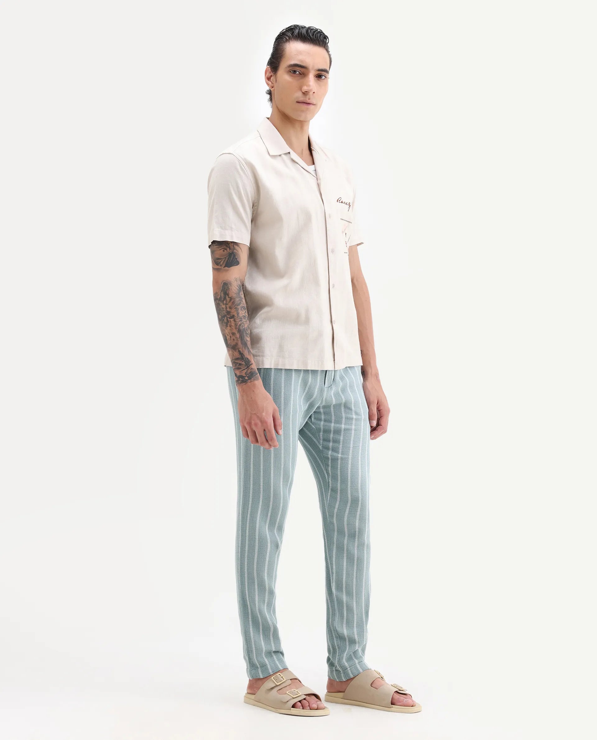 Rare Rabbit Men's Nanost Pastel Green Plain Regular Fit Trouser