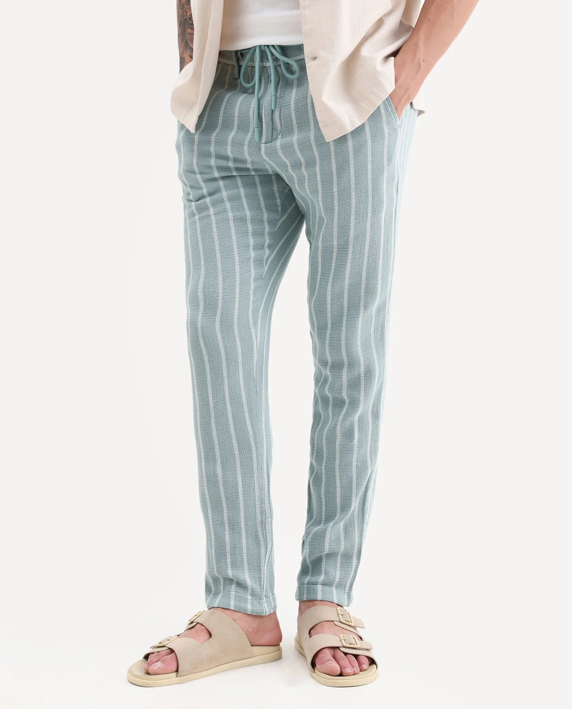 Rare Rabbit Men's Nanost Pastel Green Plain Regular Fit Trouser