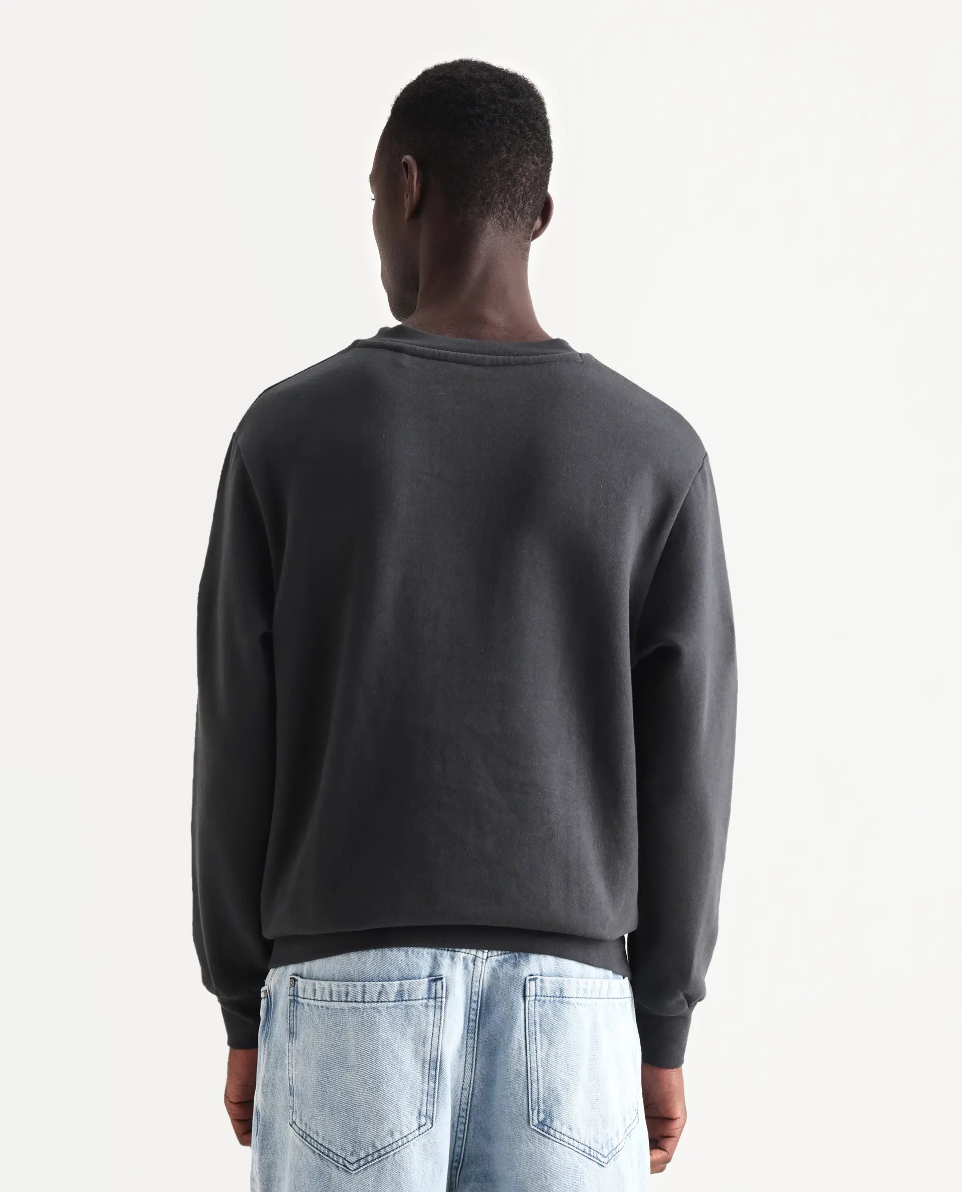 Rare Rabbit Men's Nantes Dark Grey Cotton Blend Graphic Print Boxy Fit Full Sleeve Crew Neck Sweatshirt