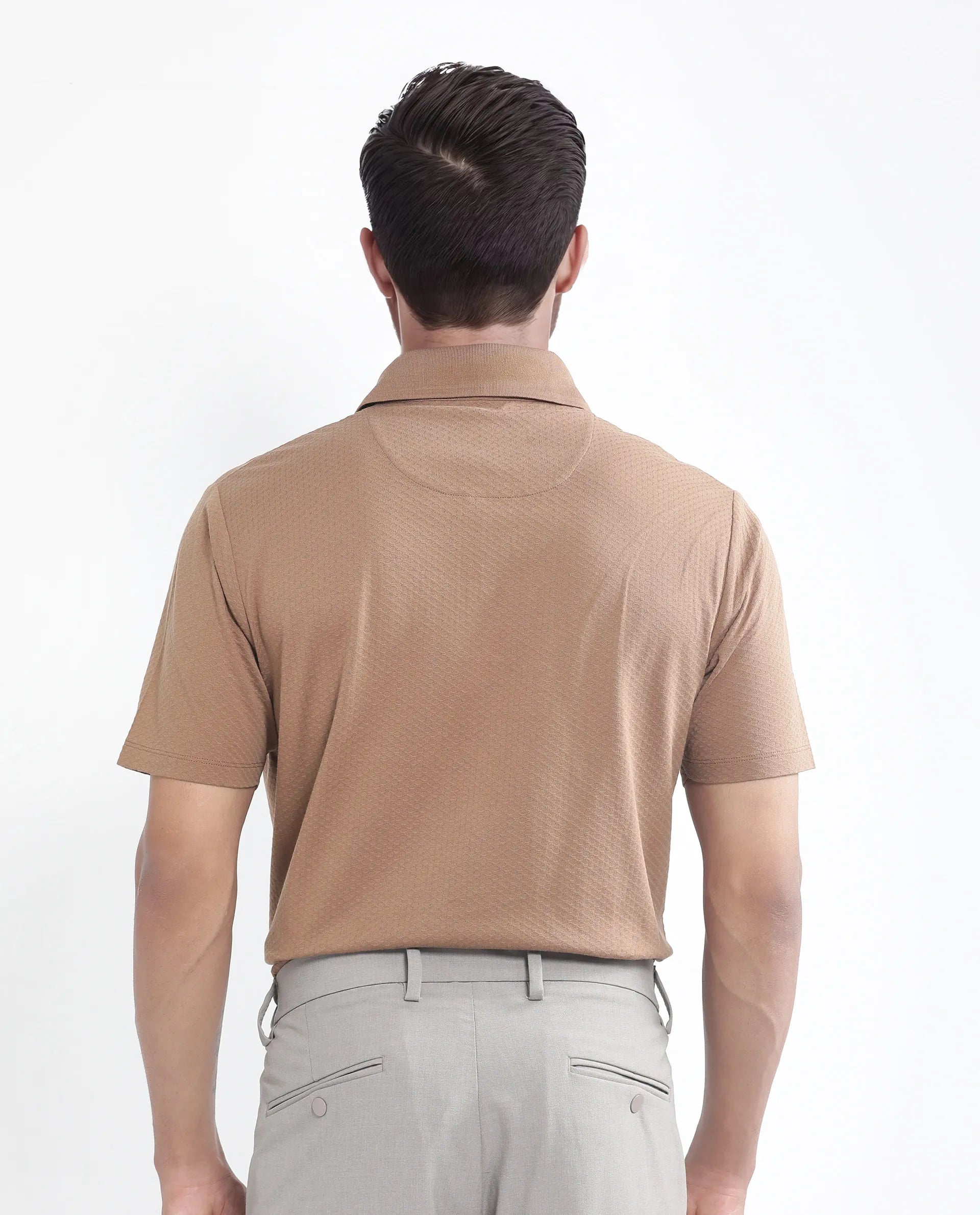 Rare Rabbit Men Nark Dusky Brown Cotton Fabric Short Sleeve Collared Neck Snap Button Plain Polo