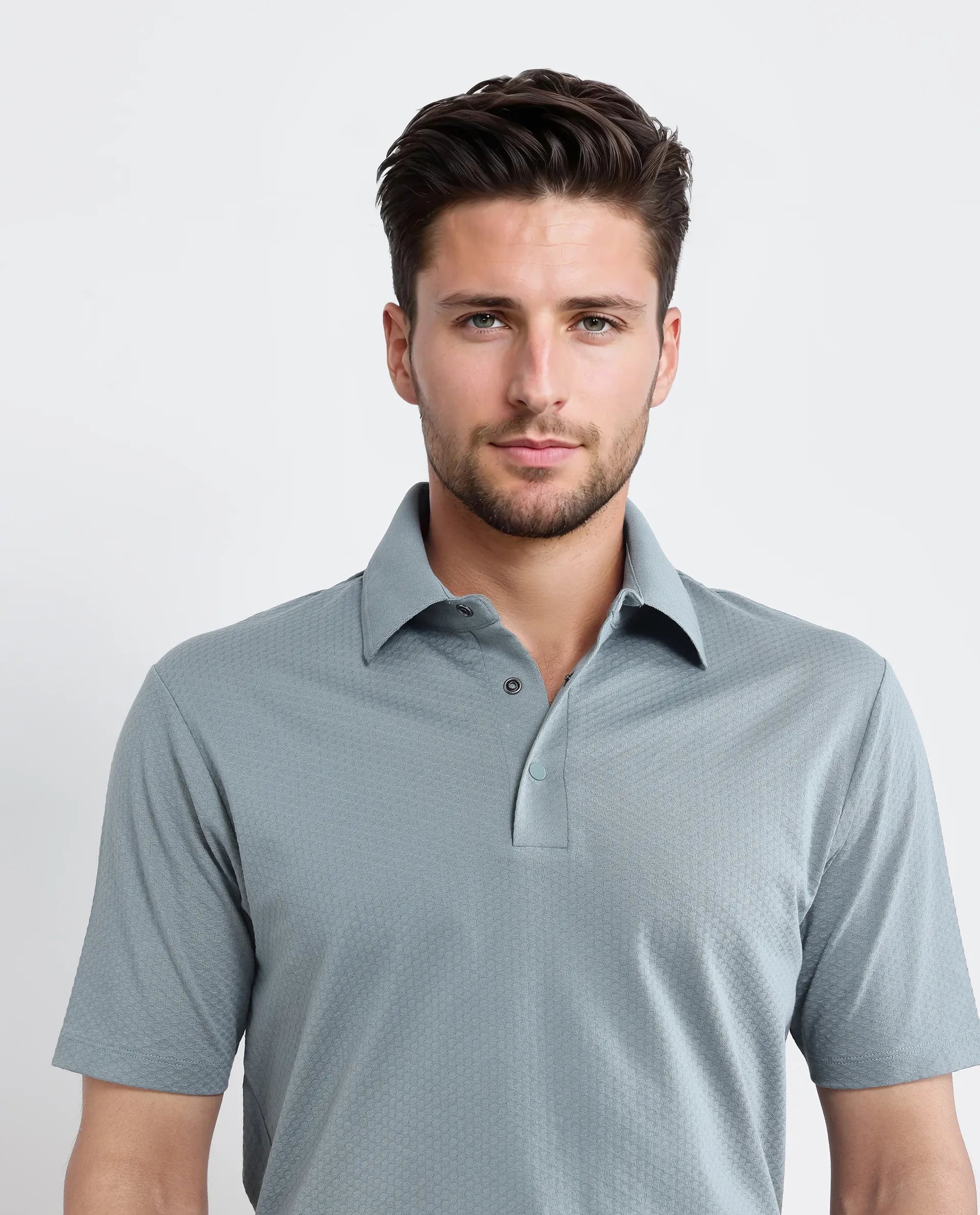 Rare Rabbit Men Nark Dusky Green Cotton Fabric Short Sleeve Collared Neck Snap Button Plain Polo