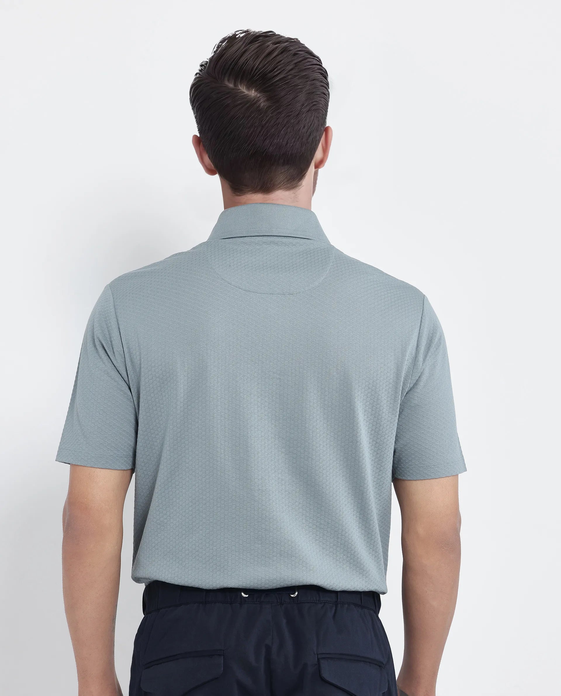 Rare Rabbit Men Nark Dusky Green Cotton Fabric Short Sleeve Collared Neck Snap Button Plain Polo