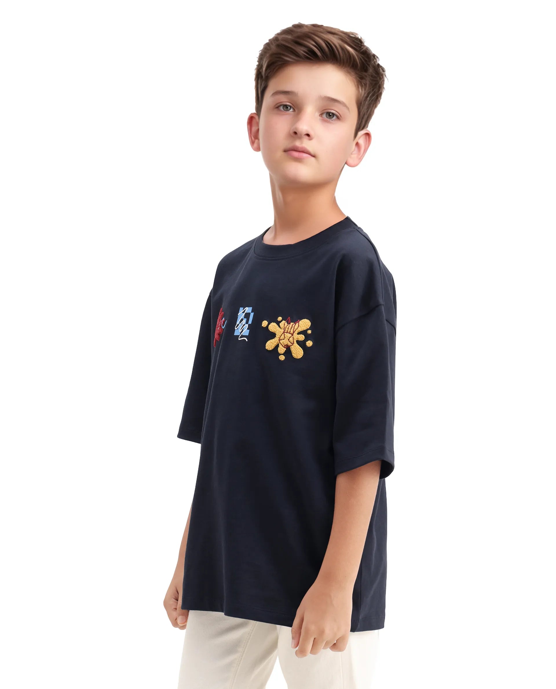 Rare Ones Kids Nars Navy Cotton Embroidered Oversized T-Shirt