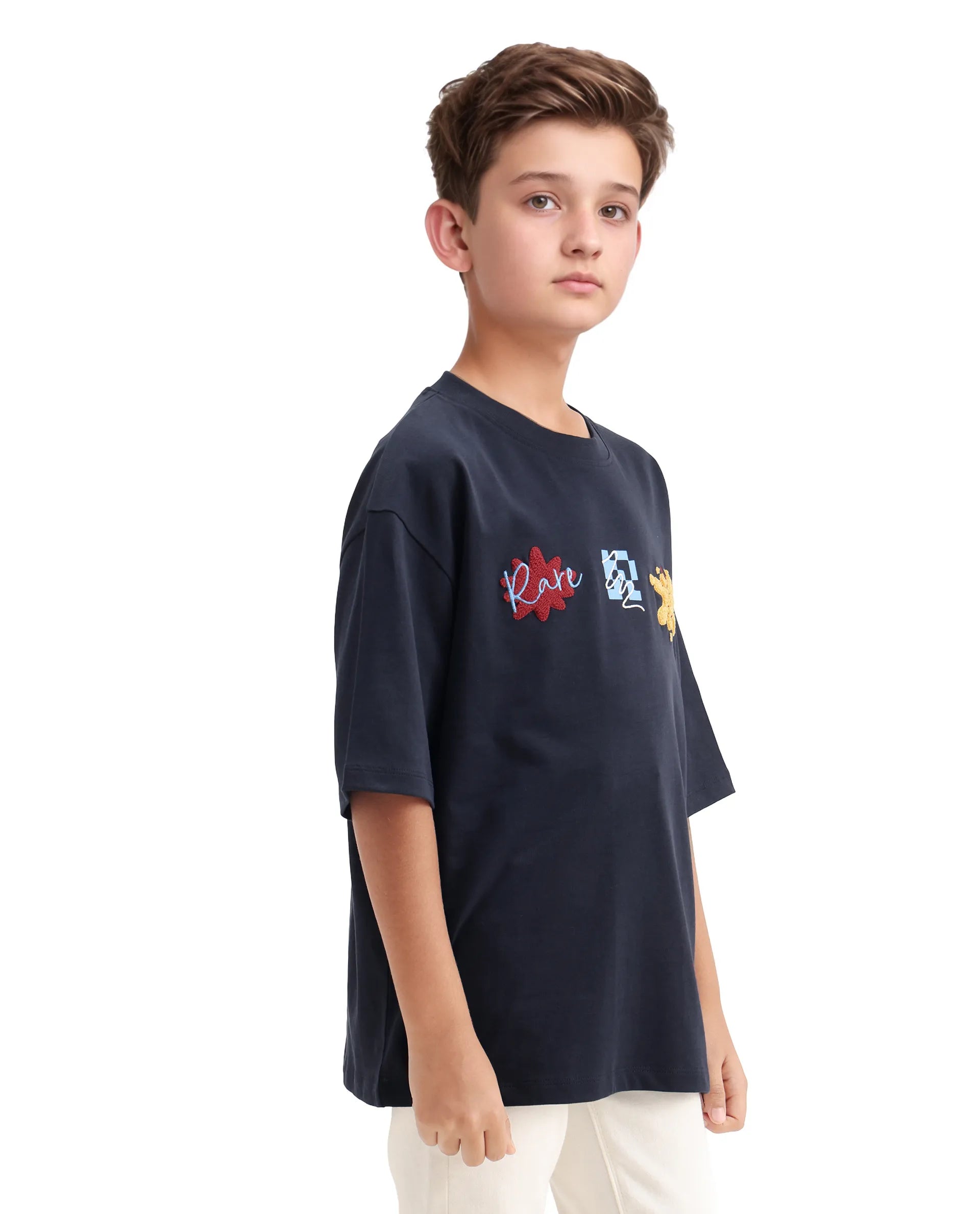 Rare Ones Kids Nars Navy Cotton Embroidered Oversized T-Shirt