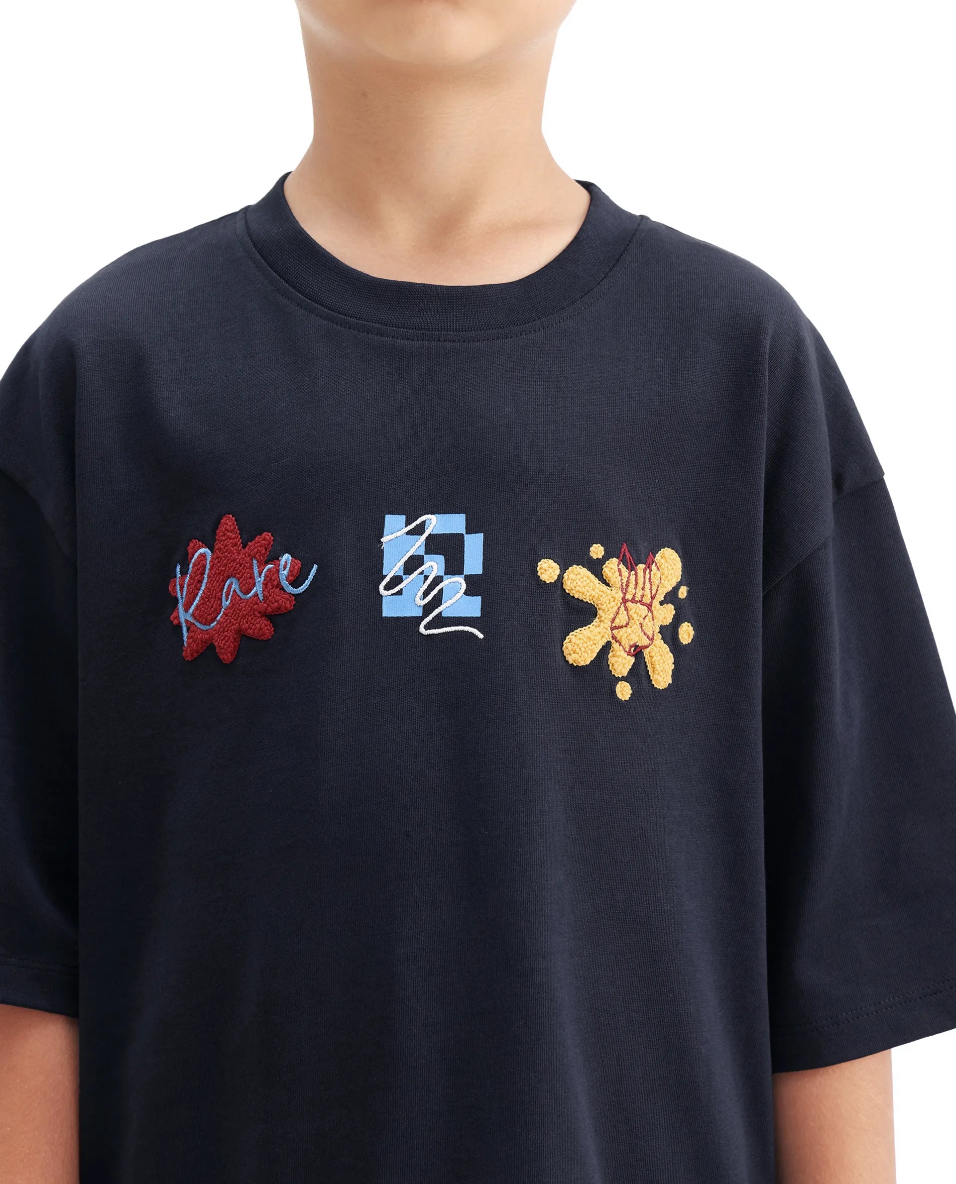 Rare Ones Kids Nars Navy Cotton Embroidered Oversized T-Shirt