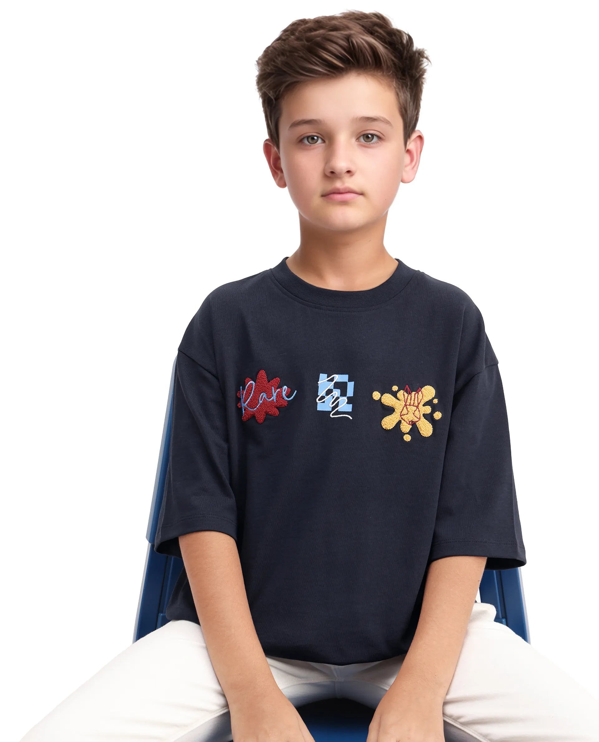 Rare Ones Kids Nars Navy Cotton Embroidered Oversized T-Shirt